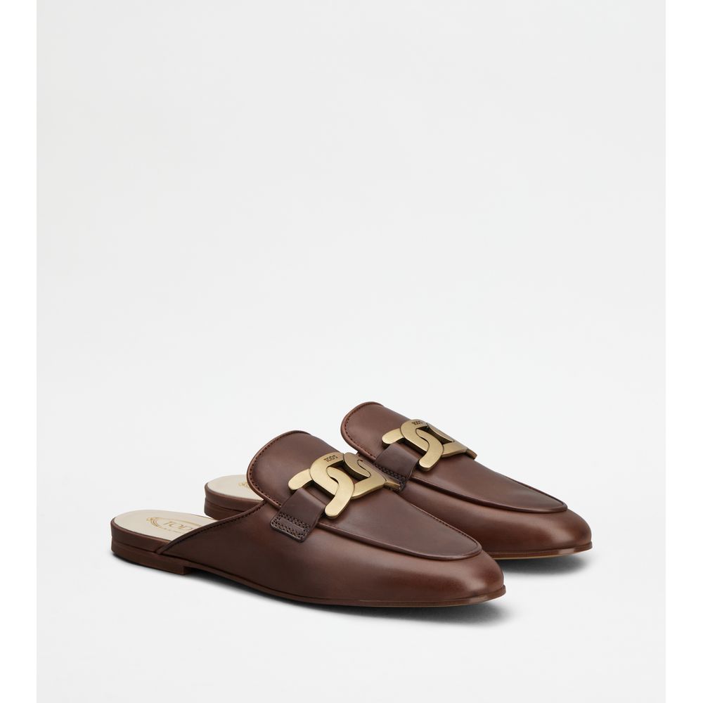 Tods Mules In Leather Brown Womens