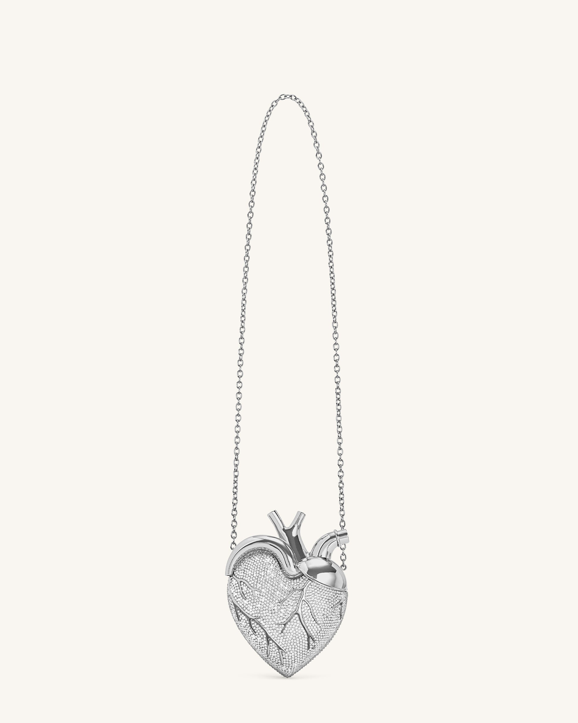Jw Pei Maren Artificial Crystal Heart Shaped Bag Silver