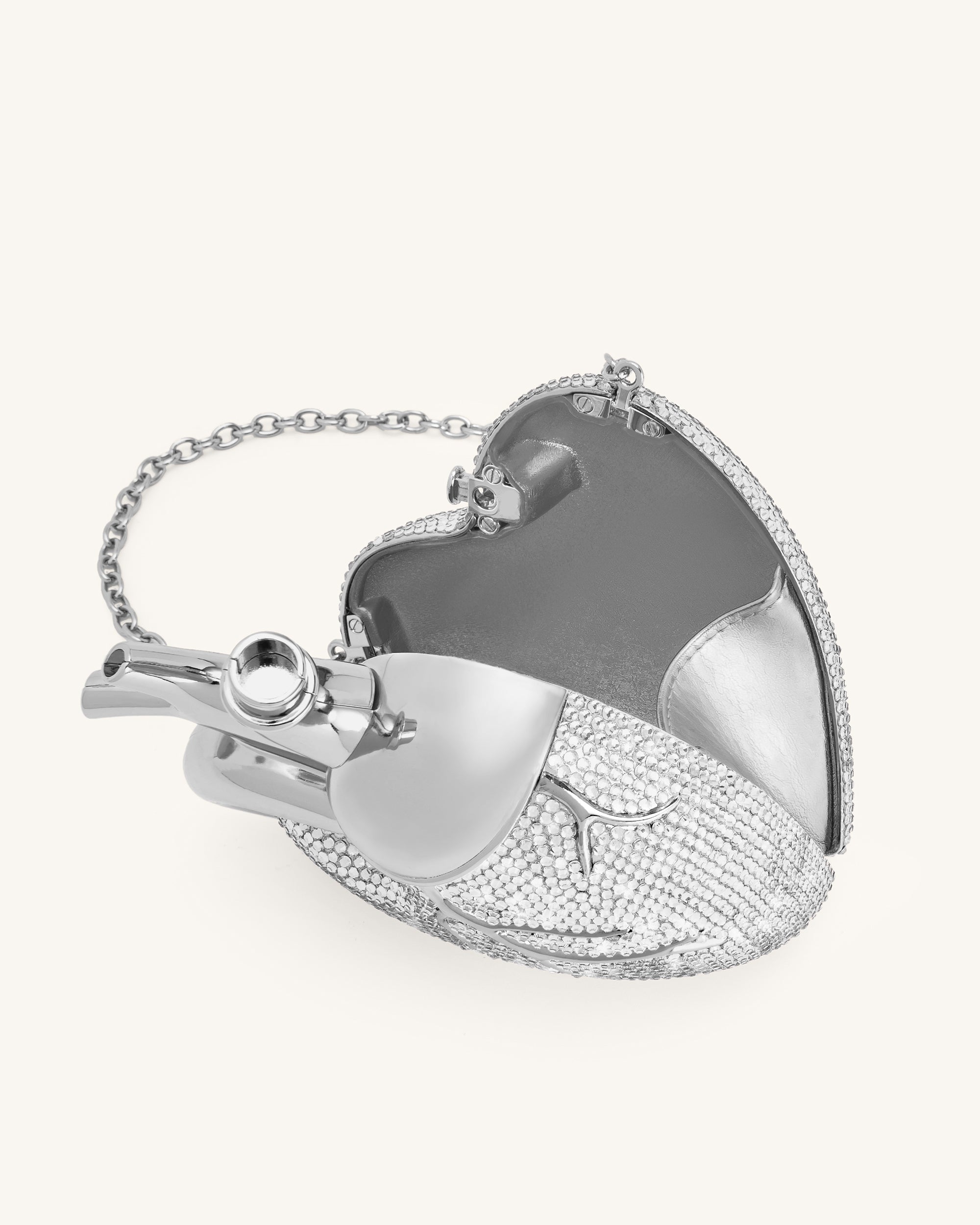 Jw Pei Maren Artificial Crystal Heart Shaped Bag Silver