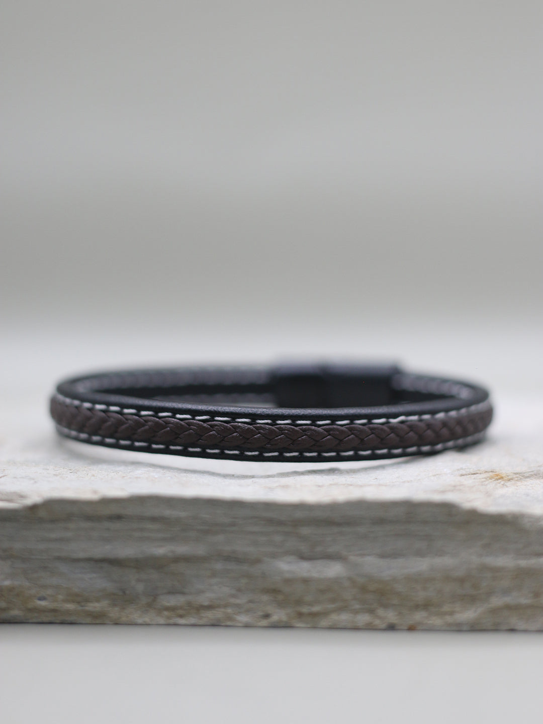 BROWN CROSS PATTERN STITCH BRACELET FOR MEN