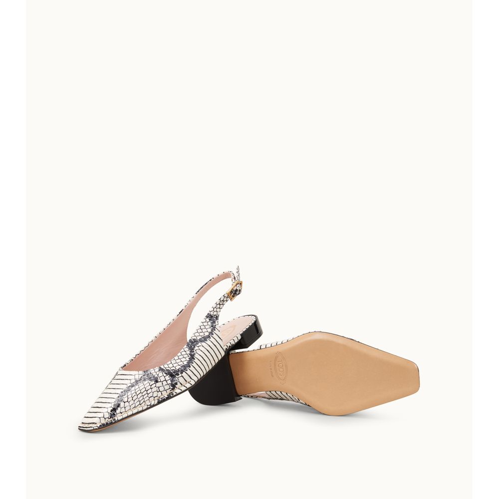 Tods Slingback In Reptile White Womens