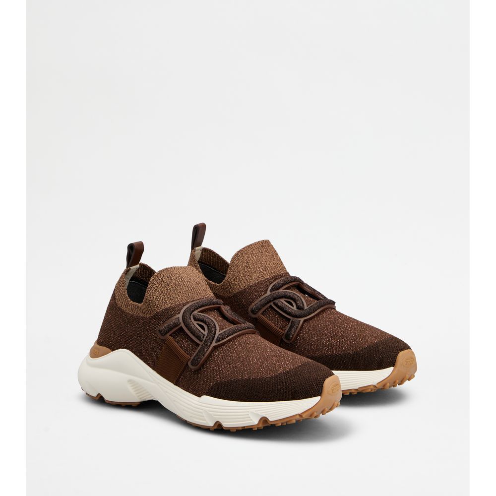 Tods Kate Slip-On Sneakers In Fabric Brown Womens
