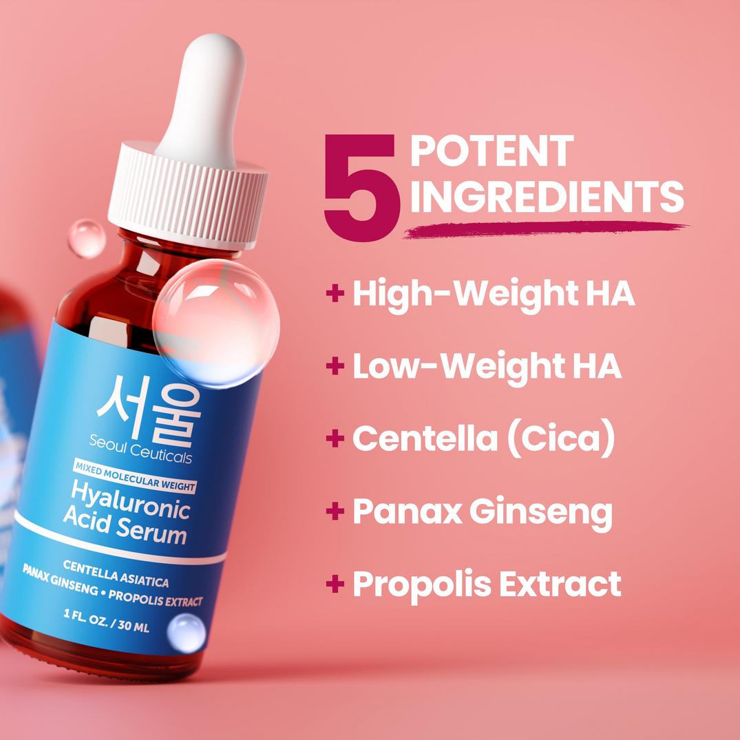 Seoul Ceuticals Korean Skin Care Mixed Molecular Weight Hyaluronic Acid Serum