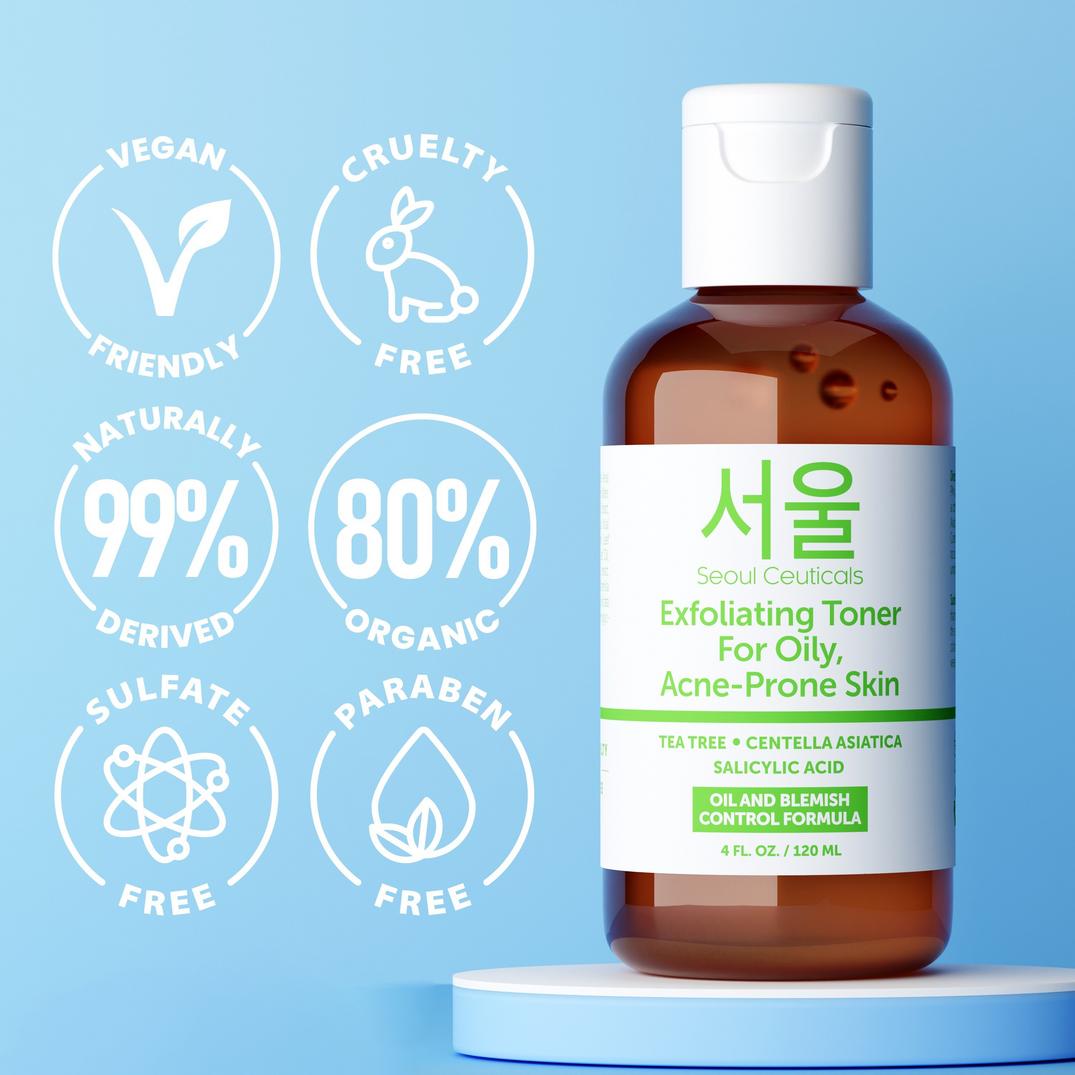 Seoul Ceuticals Korean Skin Care Exfoliating Toner for Oily, Acne-Prone Skin