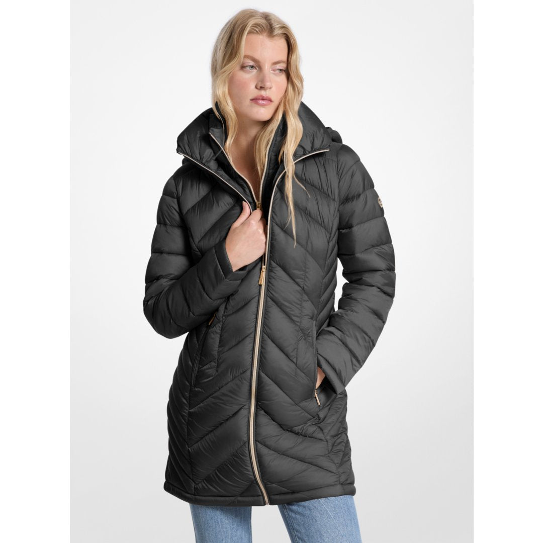 Michael Kors Packable Quilted Nylon Puffer Coat BLACK