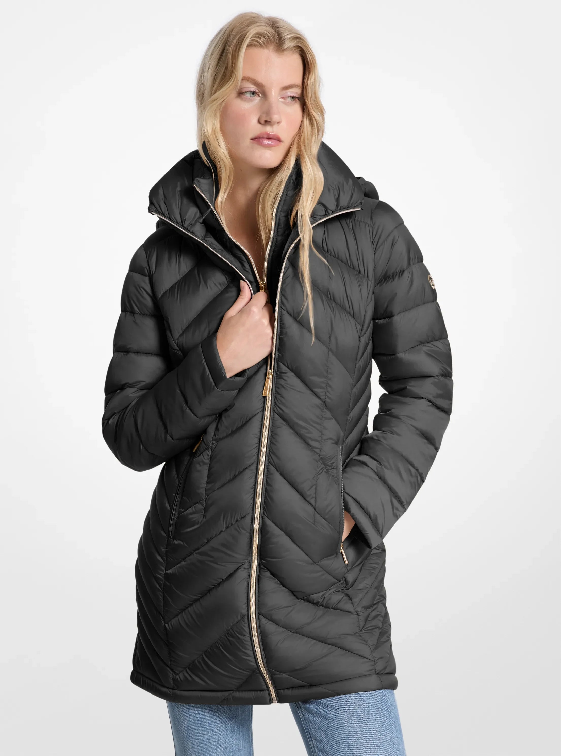 Michael Kors Packable Quilted Nylon Puffer Coat BLACK