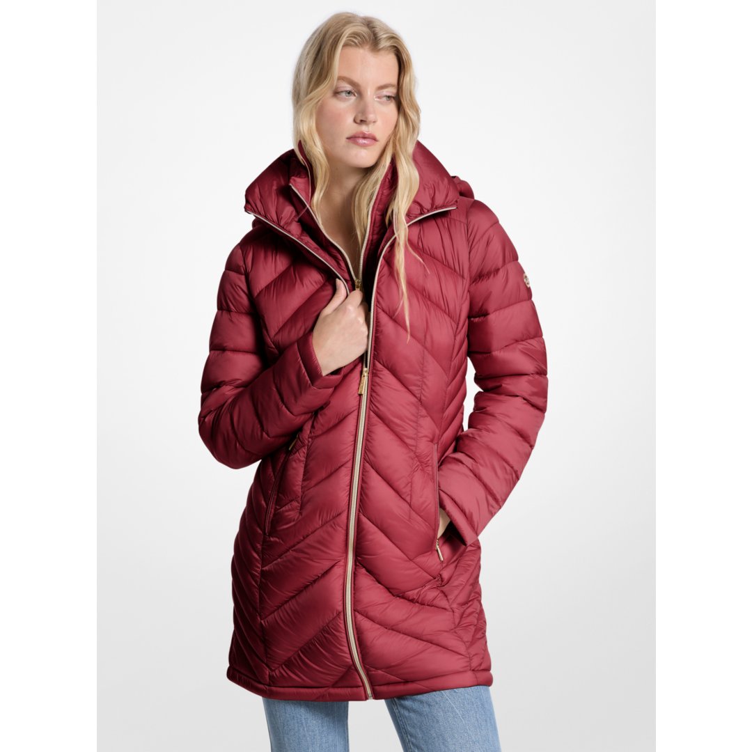 Michael Kors Packable Quilted Nylon Puffer Coat CHERRY