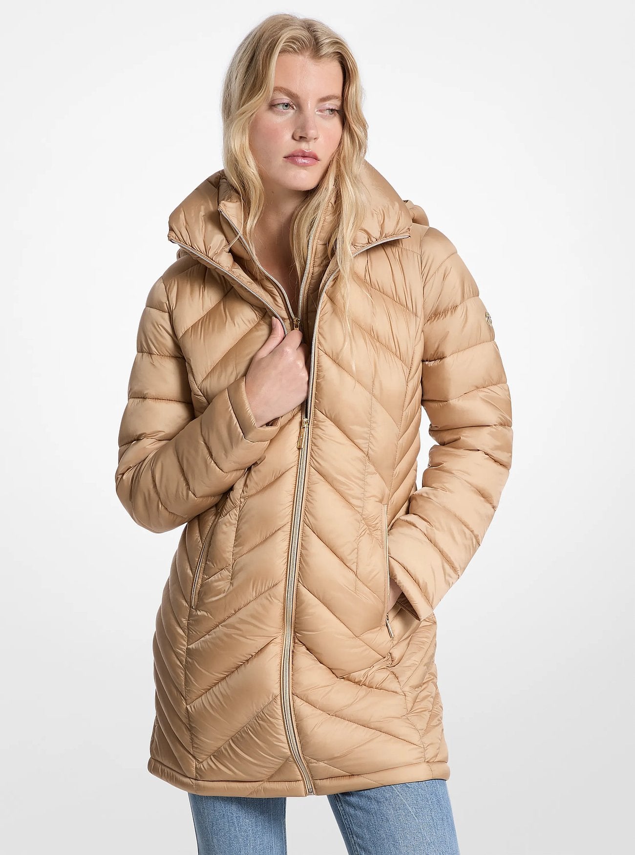 Michael Kors Packable Quilted Nylon Puffer Coat KHAKI