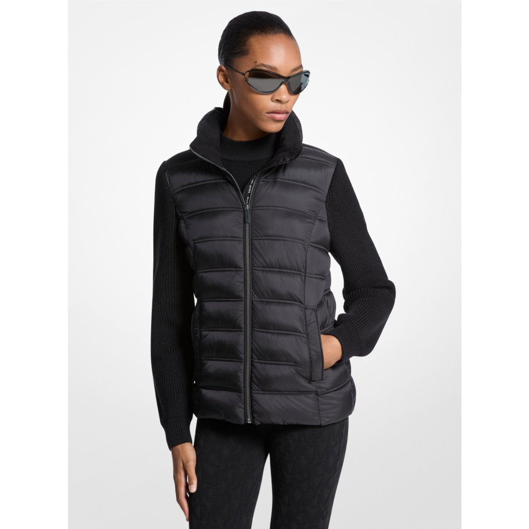 Michael Kors Quilted Nylon and Knit Jacket BLACK