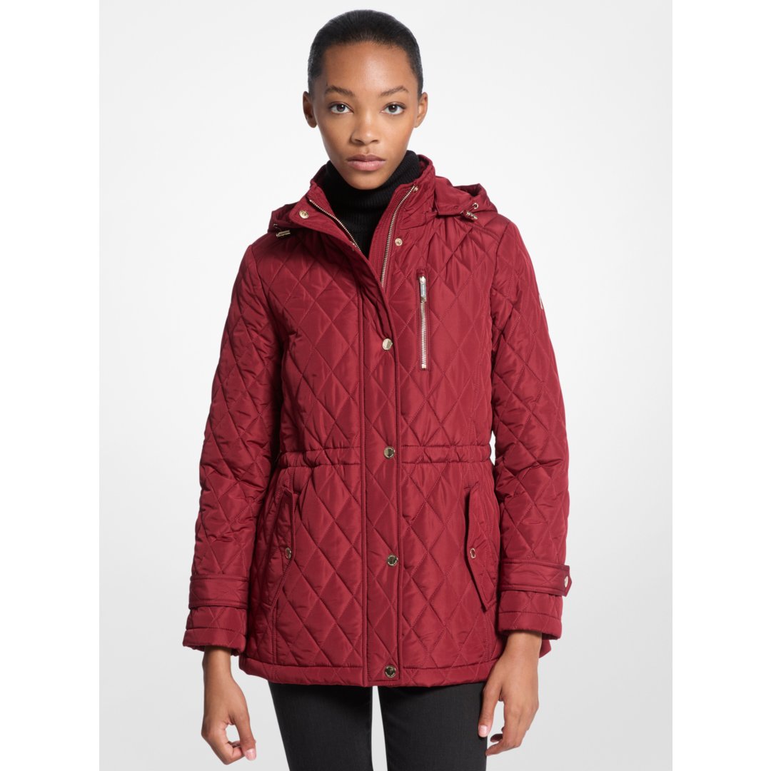 Michael Kors Quilted Hooded Jacket CHERRY