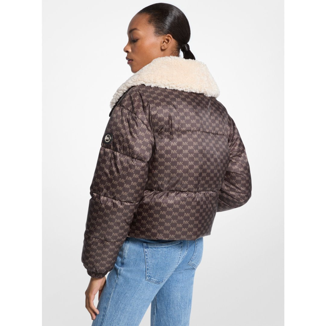 Michael Kors Logo Print and Sherpa Puffer Jacket CHOCOLATE