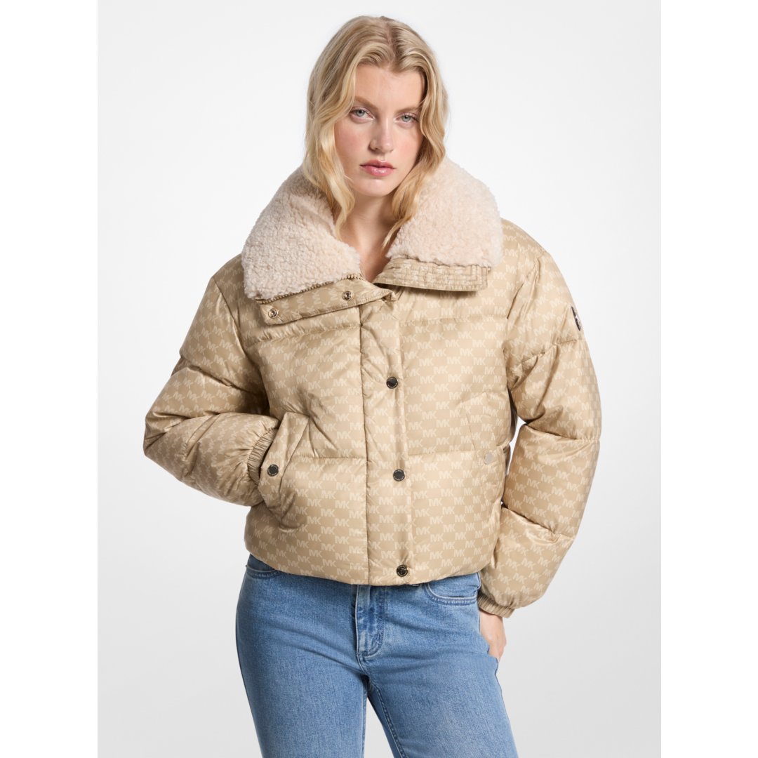 Michael Kors Logo Print and Sherpa Puffer Jacket KHAKI