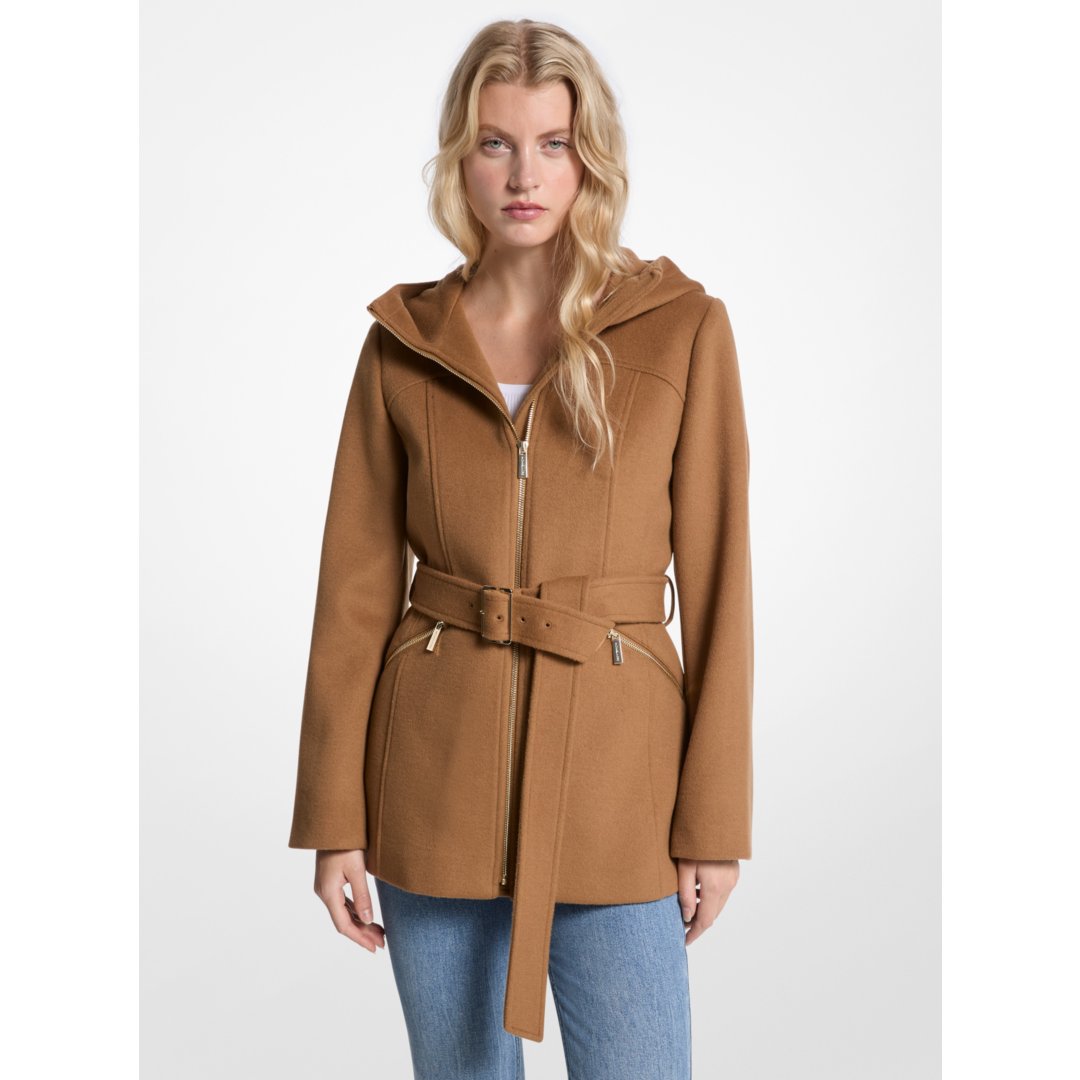 Michael Kors Wool Blend Hooded Coat DARK CAMEL