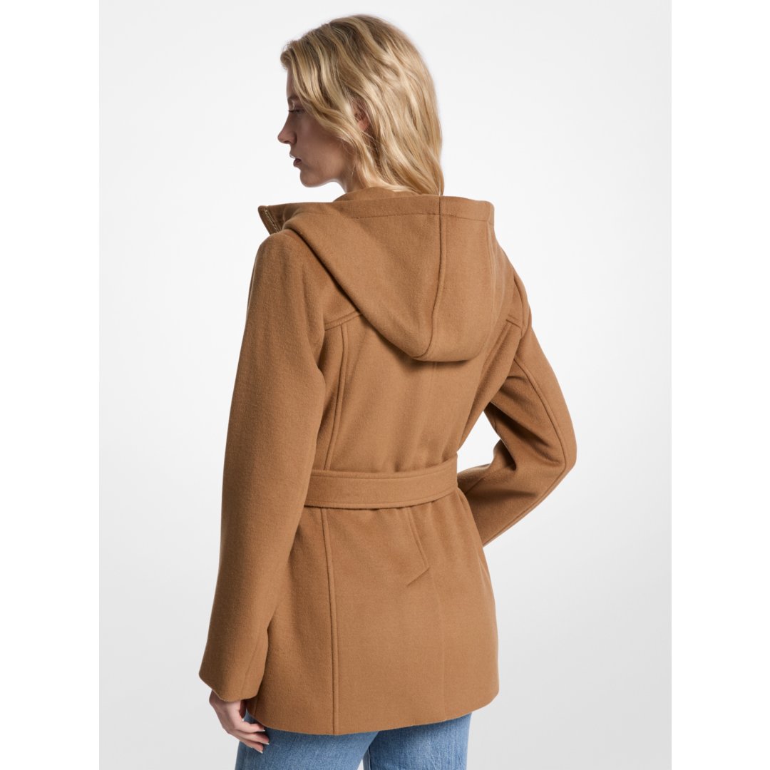 Michael Kors Wool Blend Hooded Coat DARK CAMEL