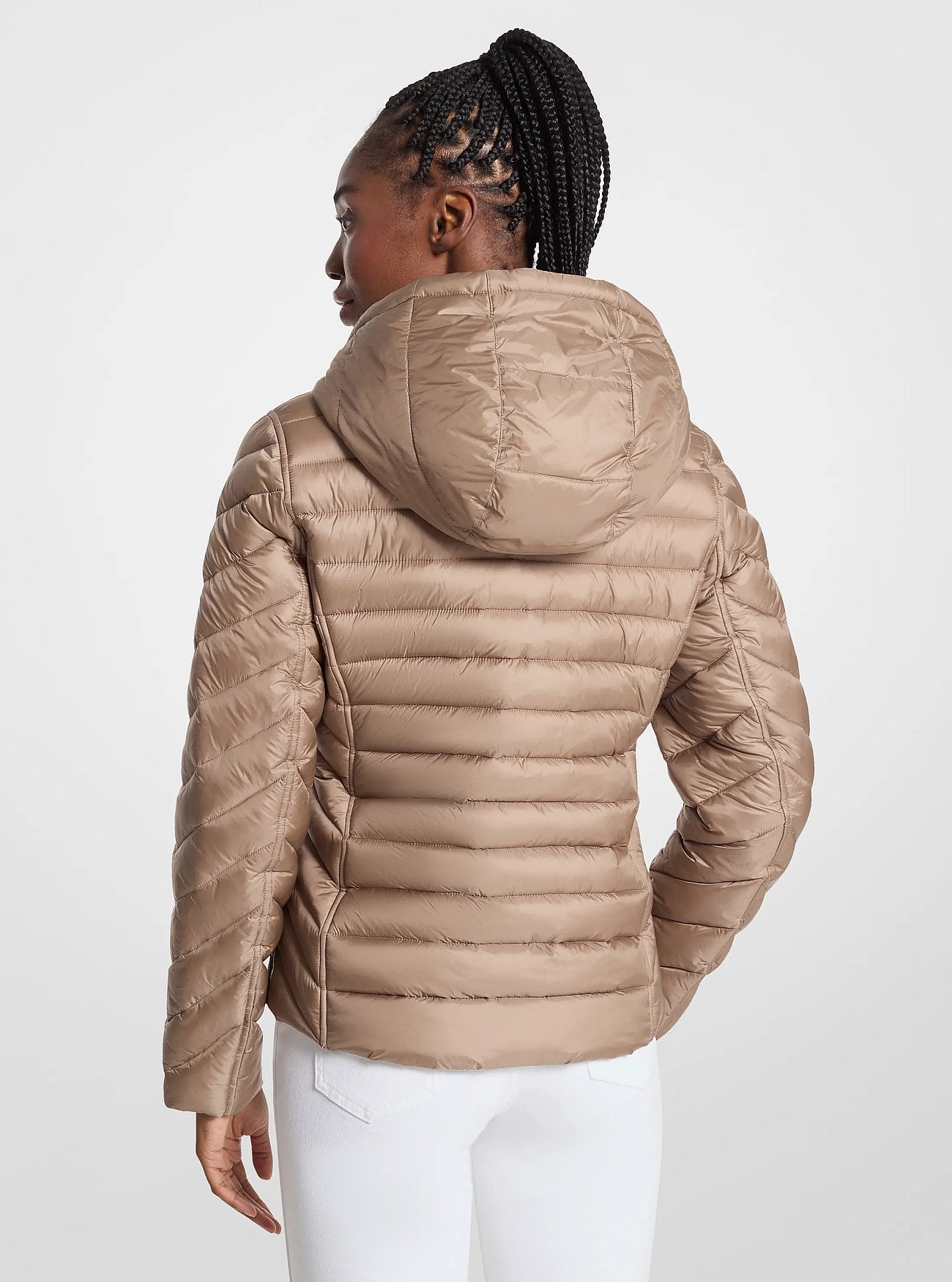 Michael Kors Chevron Logo Print Quilted Nylon Reversible Jacket TAUPE/BONE LOGO