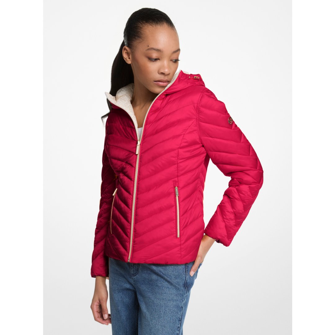 Michael Kors Chevron Logo Print Quilted Nylon Reversible Jacket DARKRASPBERRY