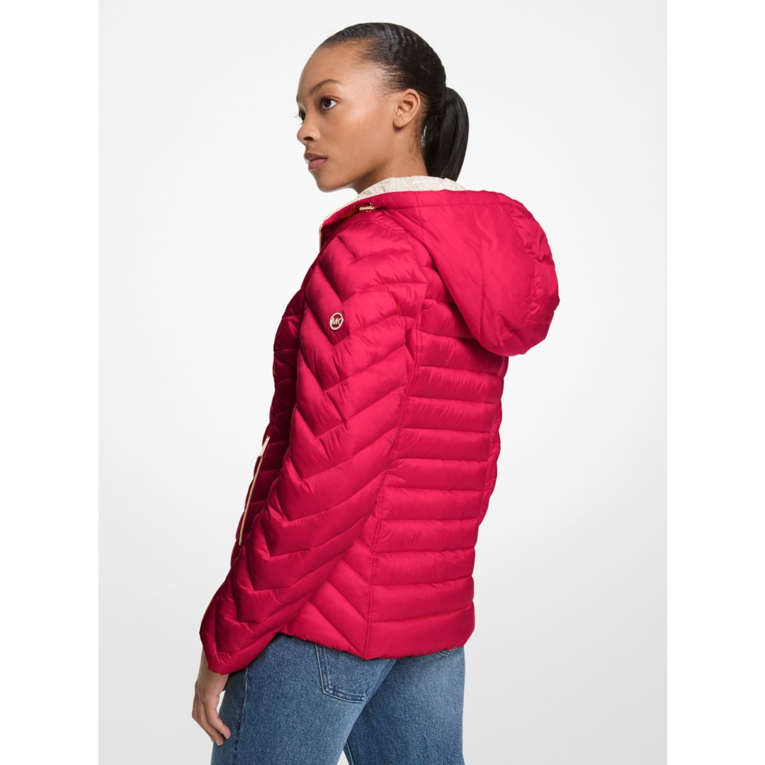 Michael Kors Chevron Logo Print Quilted Nylon Reversible Jacket DARKRASPBERRY