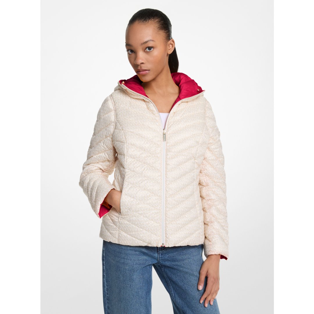 Michael Kors Chevron Logo Print Quilted Nylon Reversible Jacket DARKRASPBERRY