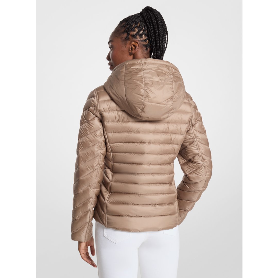 Michael Kors Chevron Logo Print Quilted Nylon Reversible Jacket TAUPE/BONE LOGO