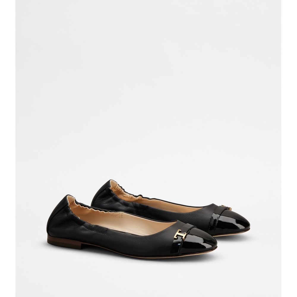 Tods Ballerinas In Leather Grey Black Off White Womens