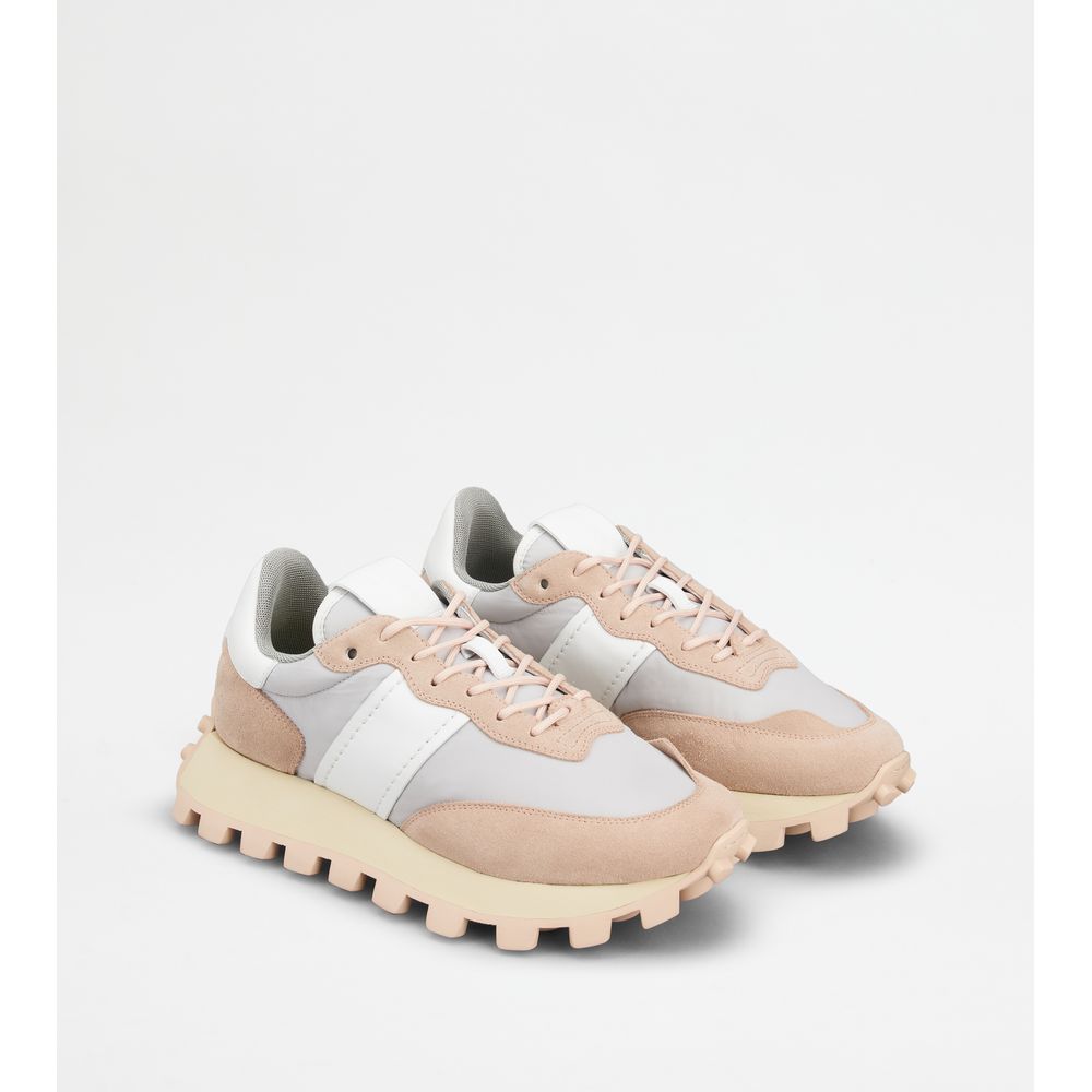 Sneakers Tods 1T In Suede And Fabric Pink Grey White Womens