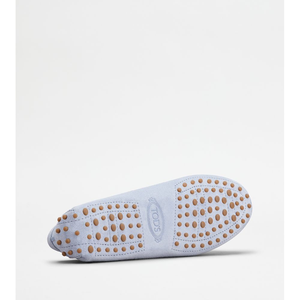 Tods Gommino Driving Shoes In Suede Light Blue Womens