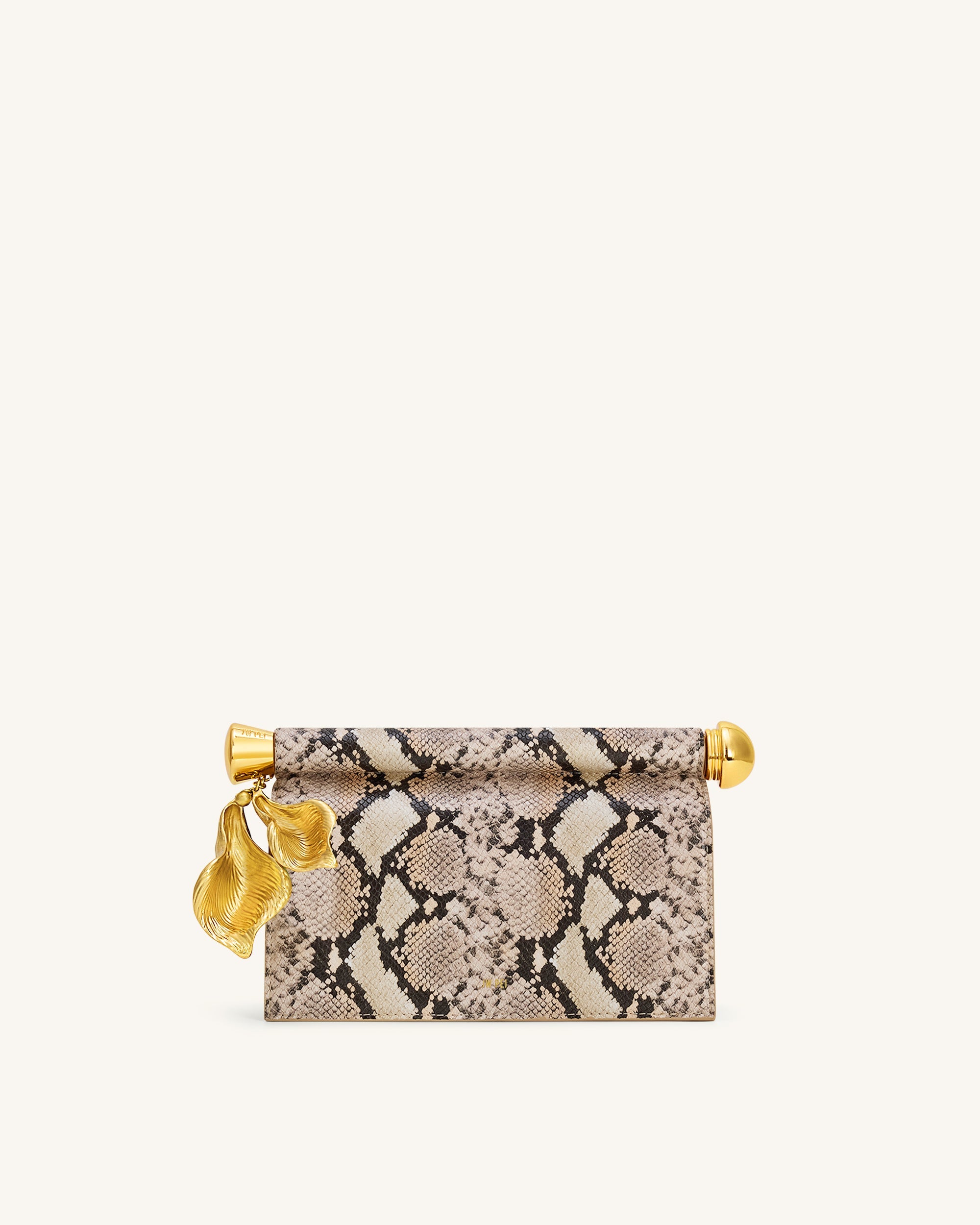 Jw Pei Holly Metal Pendant Embellished Snakeskin Clutch Apricot