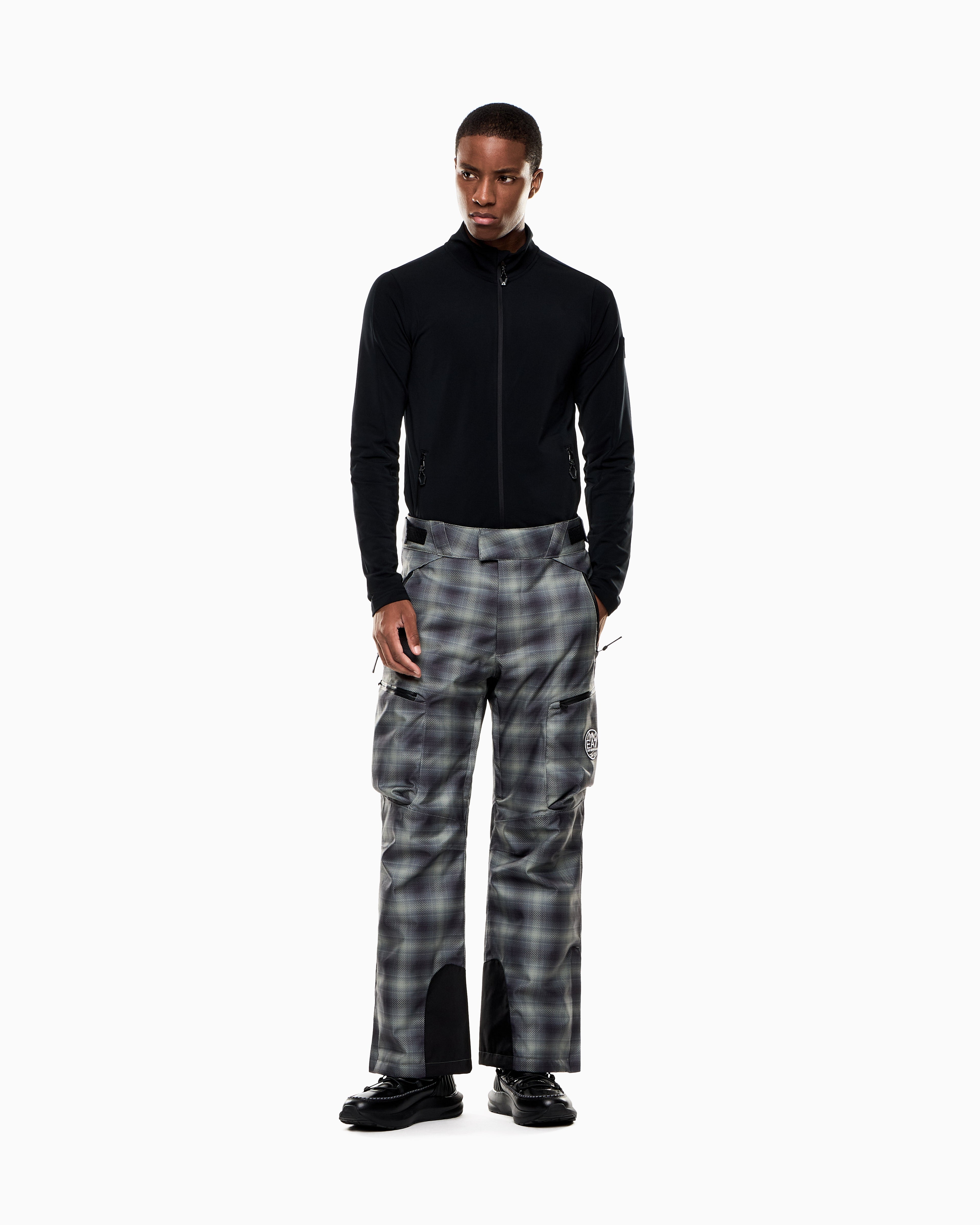 EA7 Technical ski cargo trousers in a check motif with STRATUM7 padding