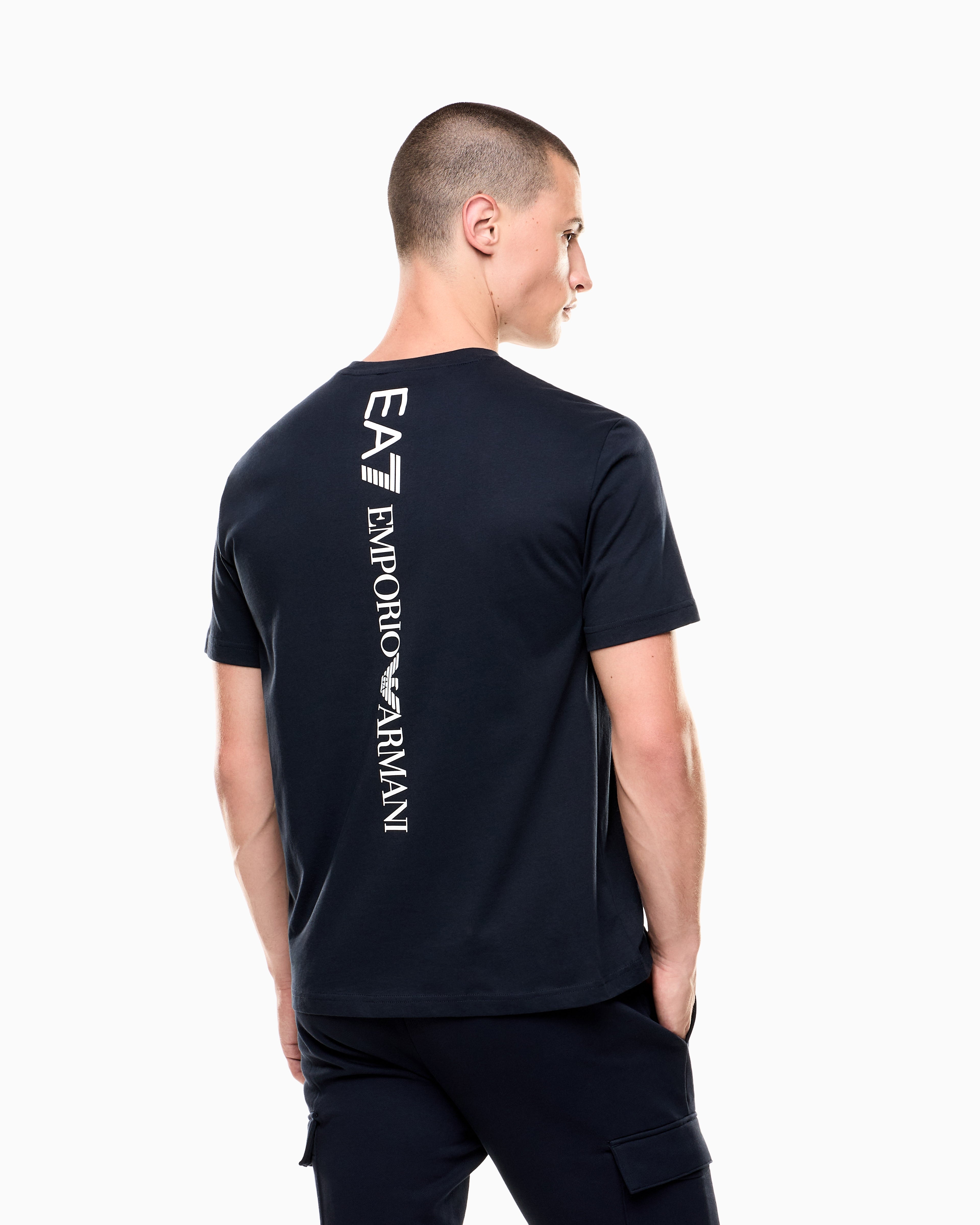 EA7 Logo t-shirt in cotton jersey with back print Logo Series