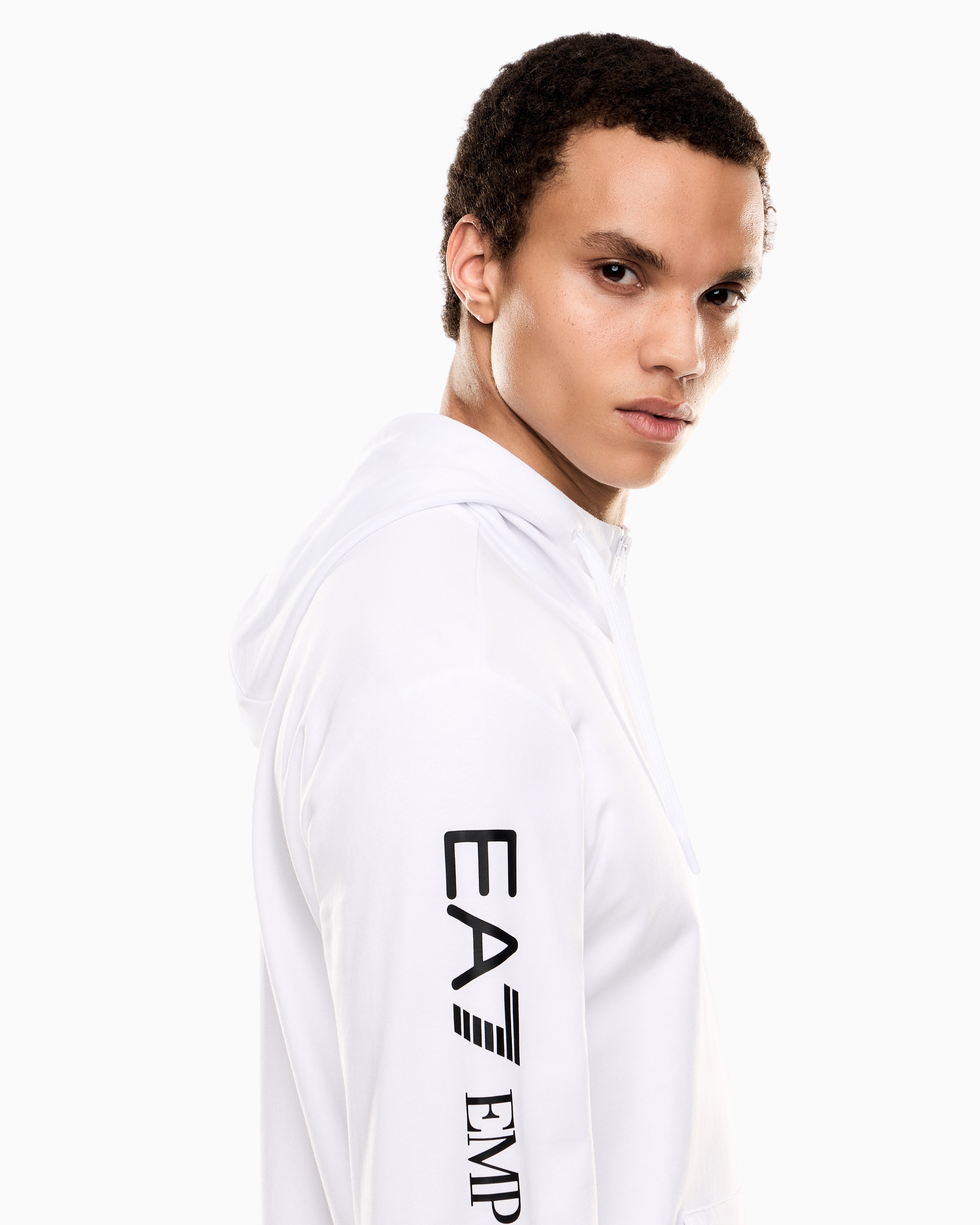 EA7 Logo zip up sweatshirt in cotton with a hood Logo Series