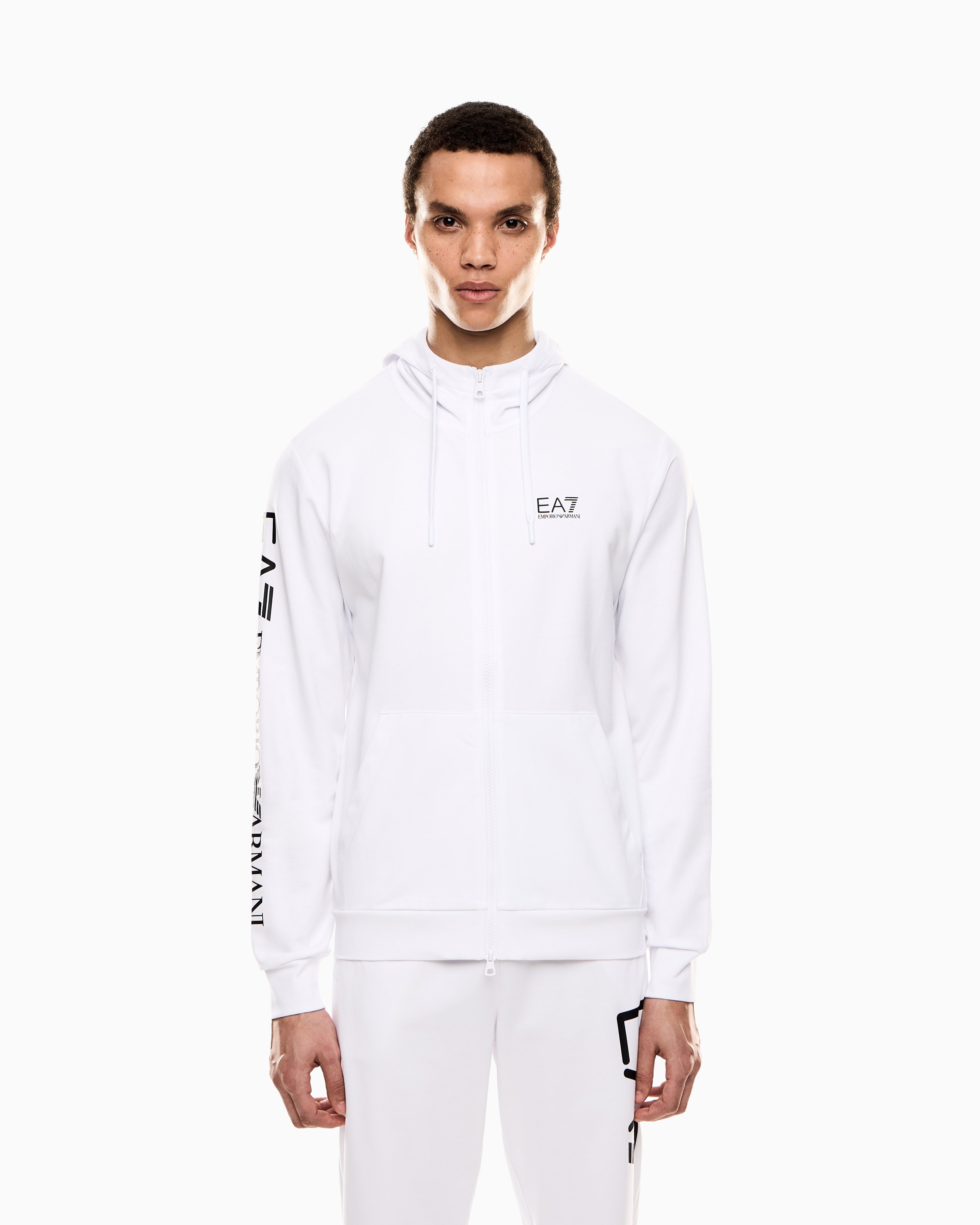 EA7 Logo zip up sweatshirt in cotton with a hood Logo Series