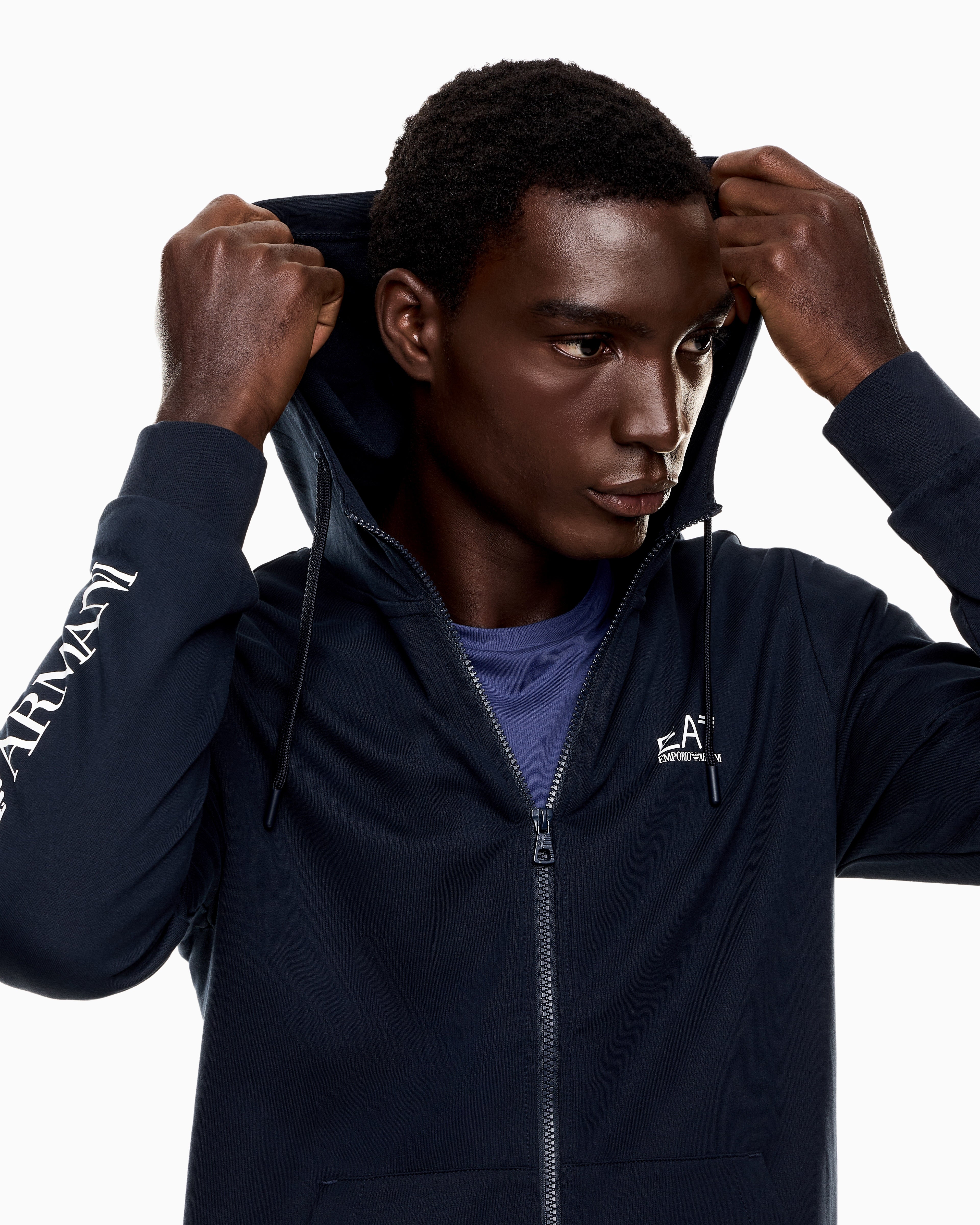 EA7 Logo zip up sweatshirt in cotton with a hood Logo Series
