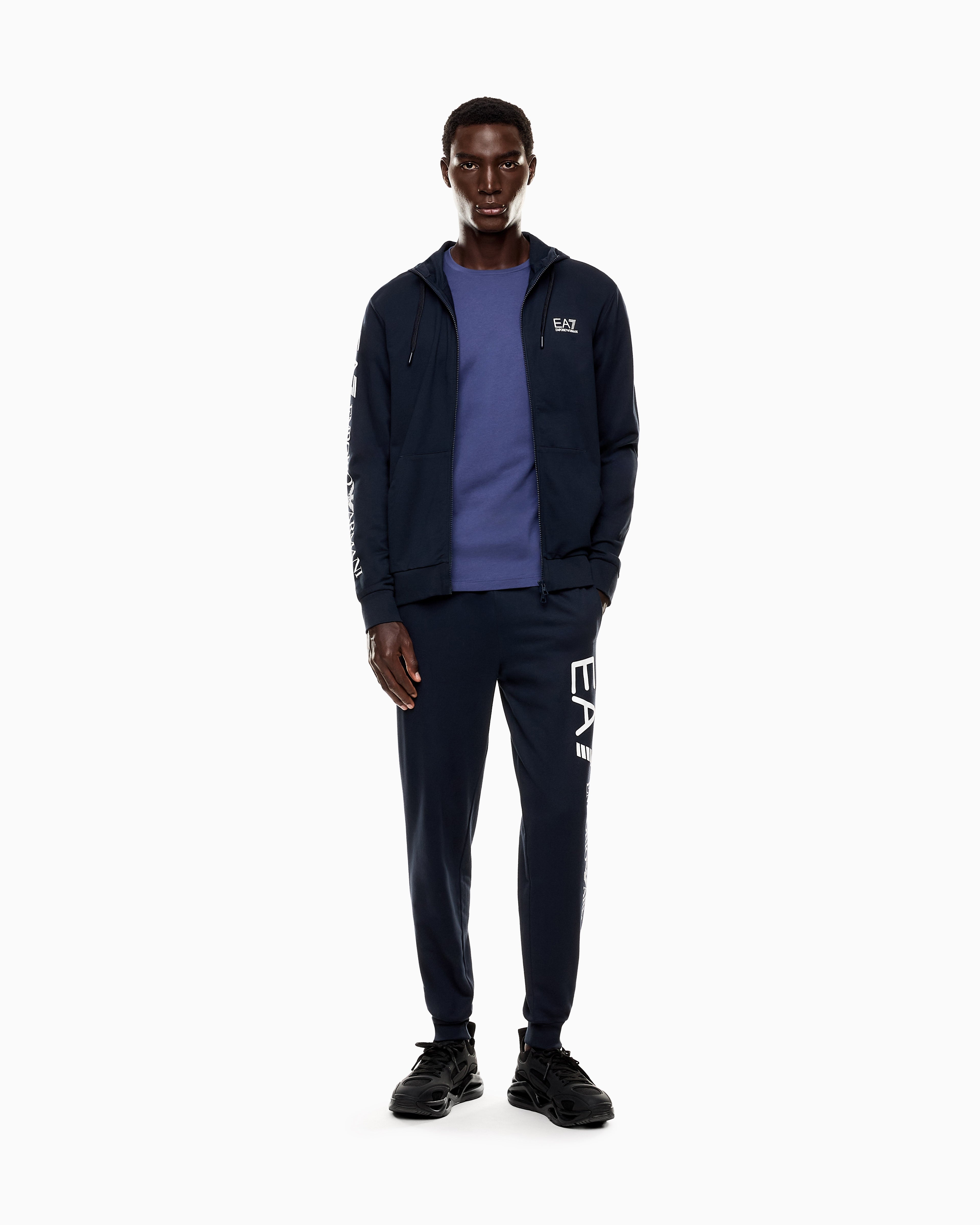 EA7 Logo zip up sweatshirt in cotton with a hood Logo Series
