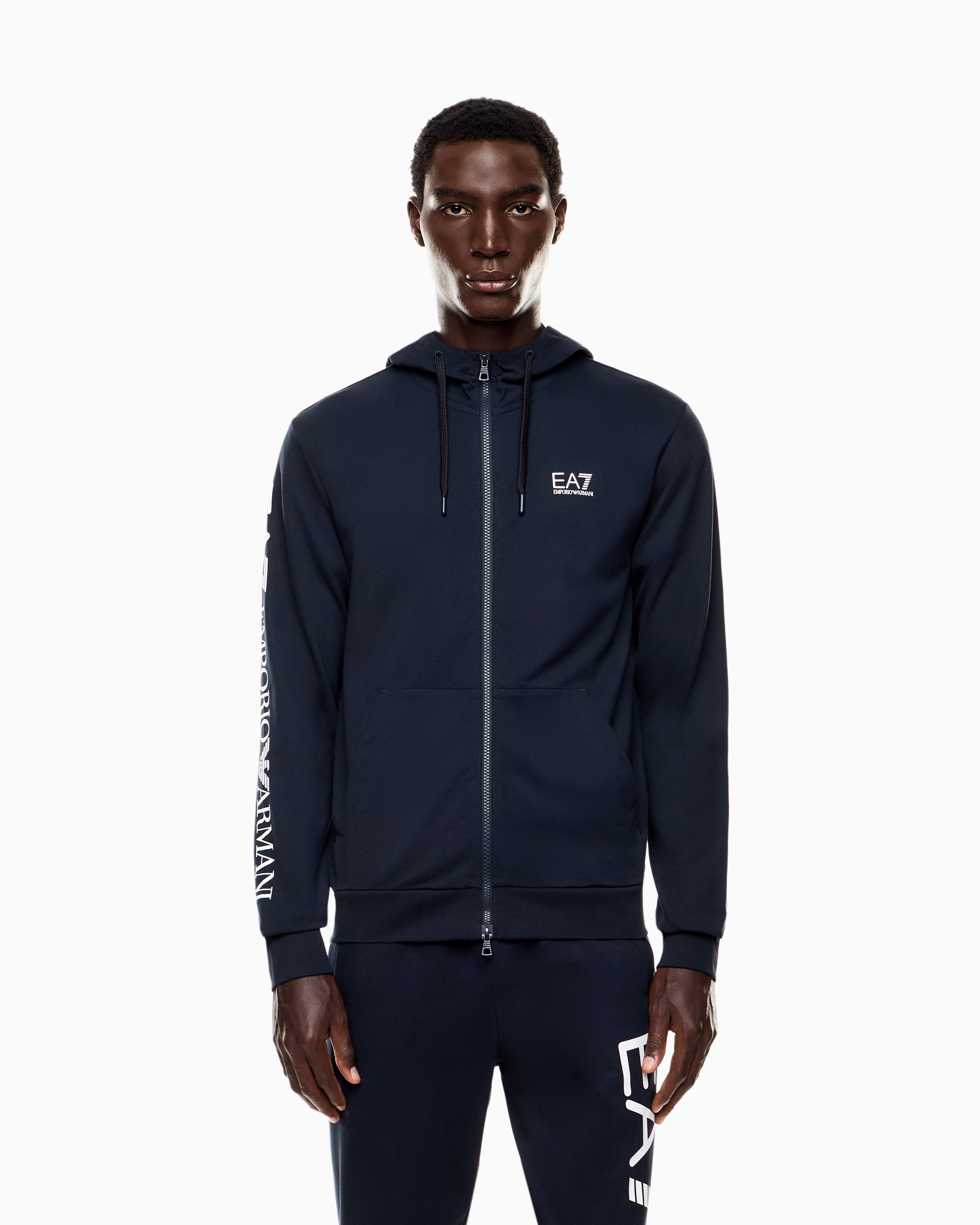 EA7 Logo zip up sweatshirt in cotton with a hood Logo Series