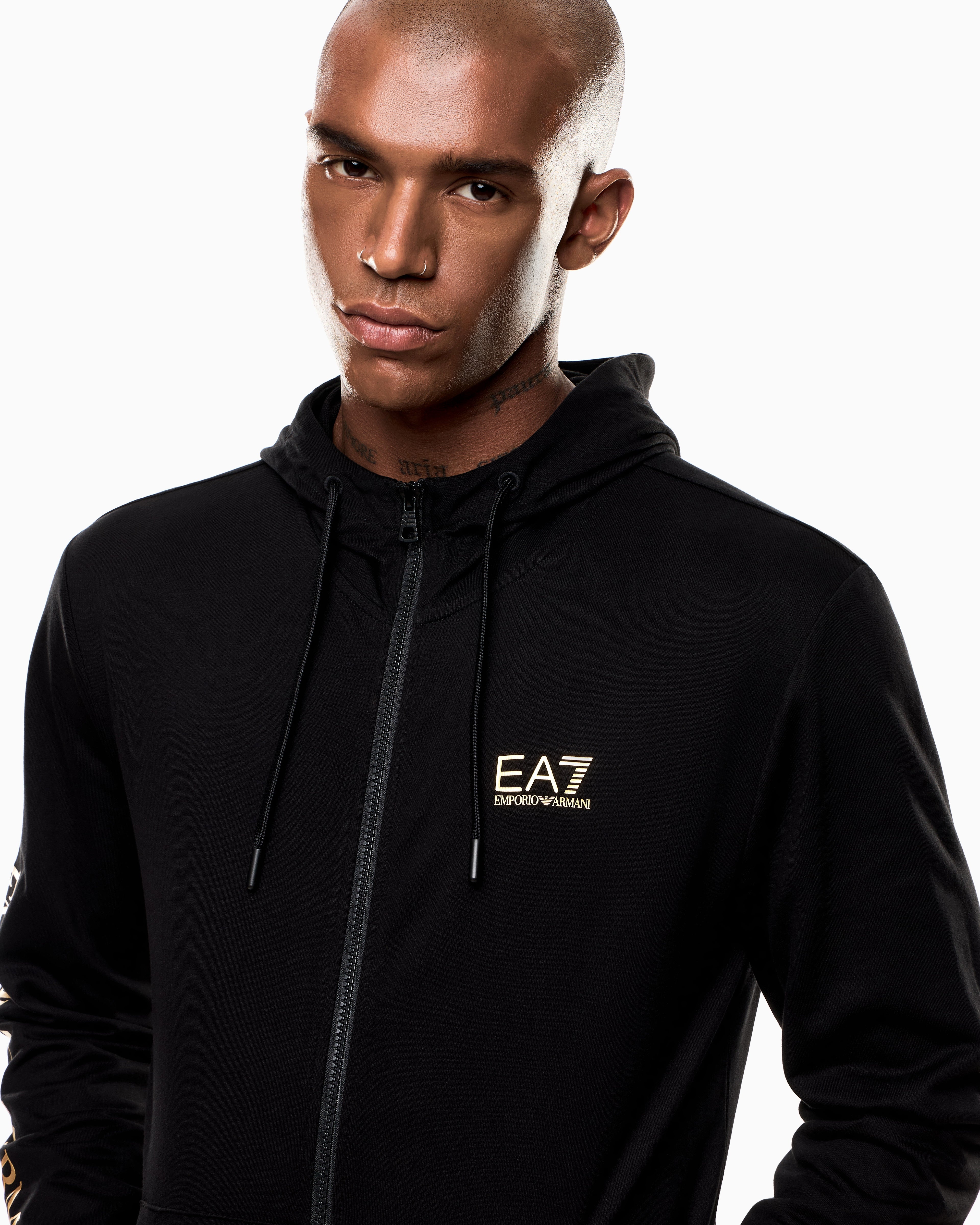 EA7 Logo zip up sweatshirt in cotton with a hood Logo Series