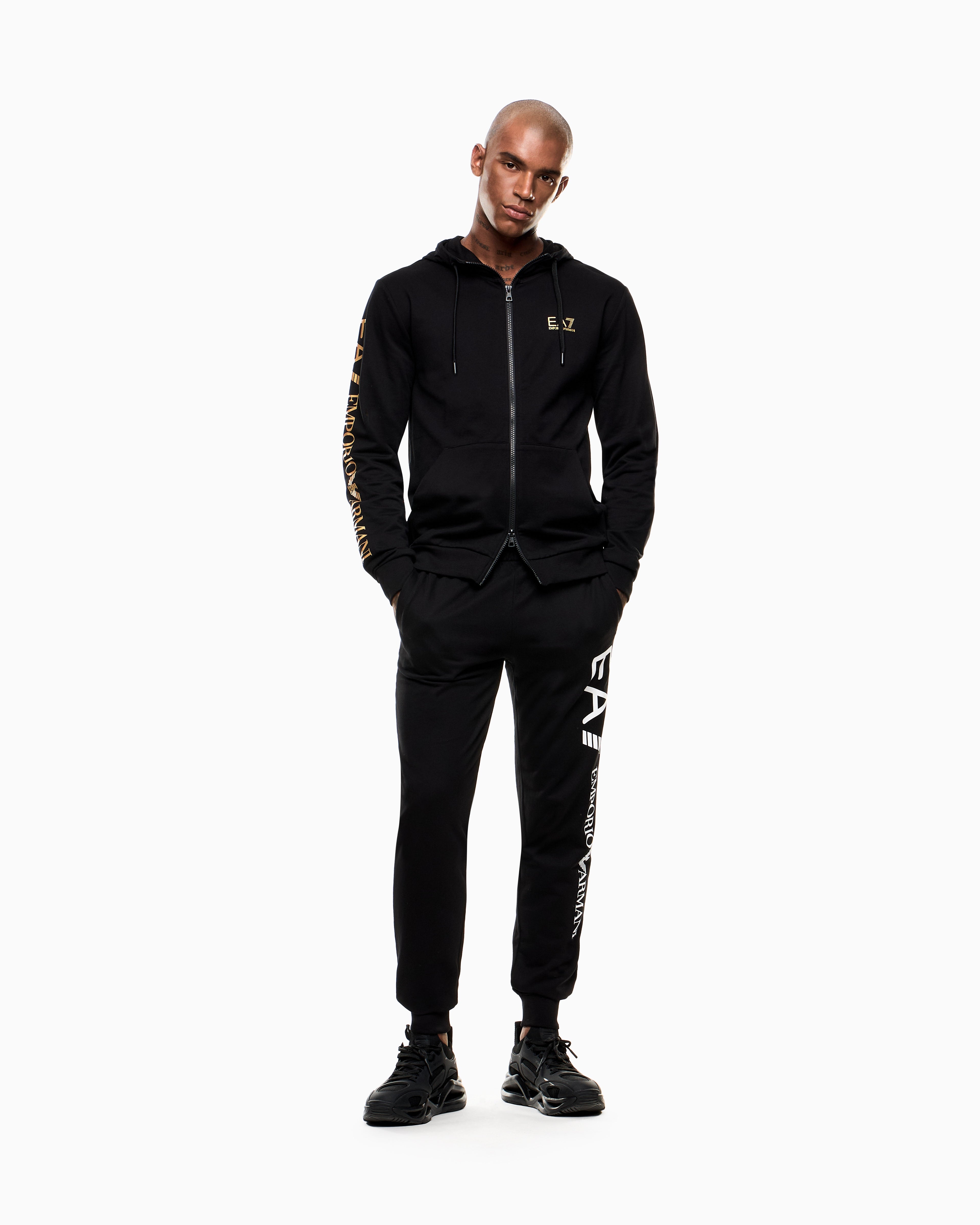 EA7 Logo zip up sweatshirt in cotton with a hood Logo Series