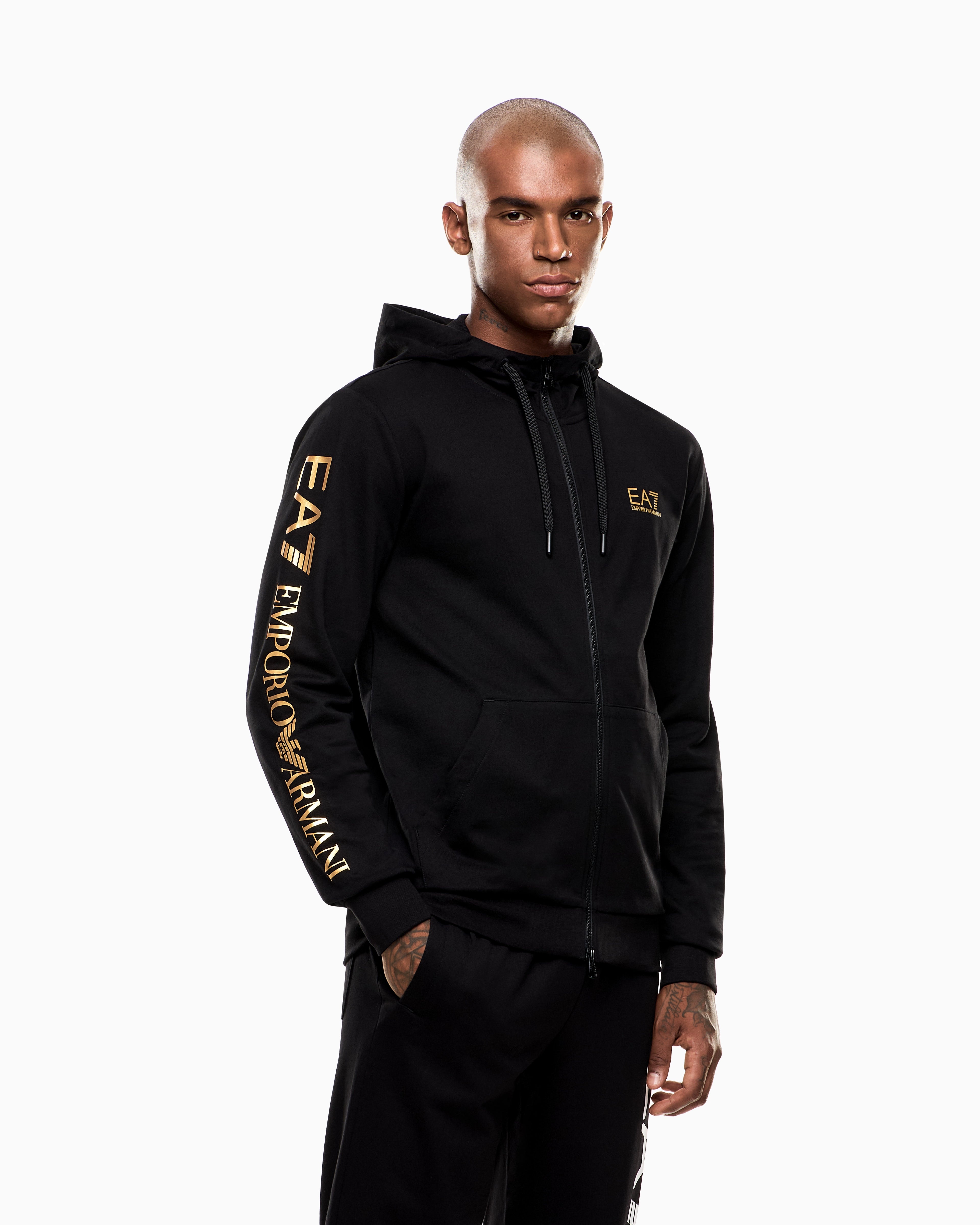 EA7 Logo zip up sweatshirt in cotton with a hood Logo Series