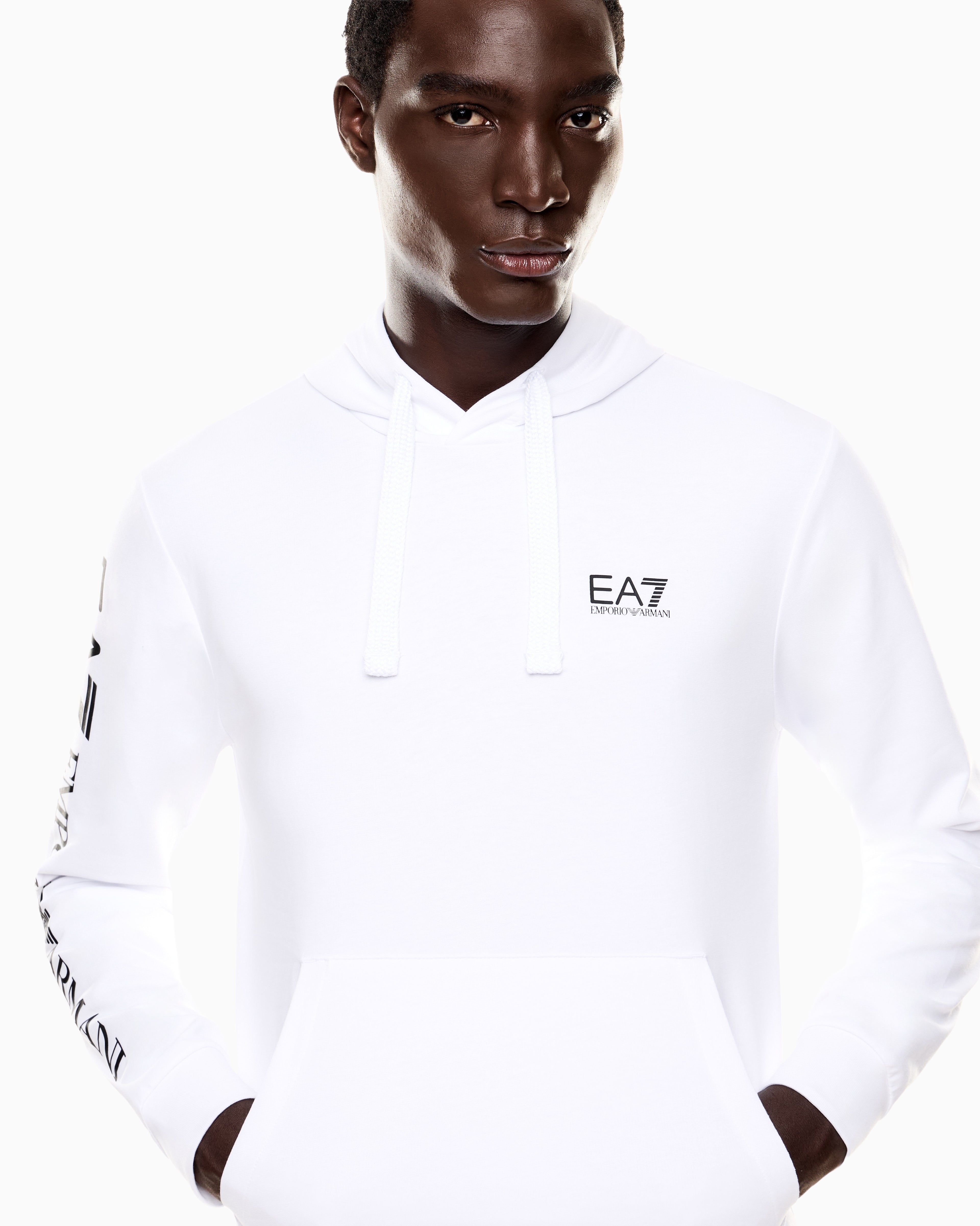 EA7 Logo Series hooded cotton sweatshirt