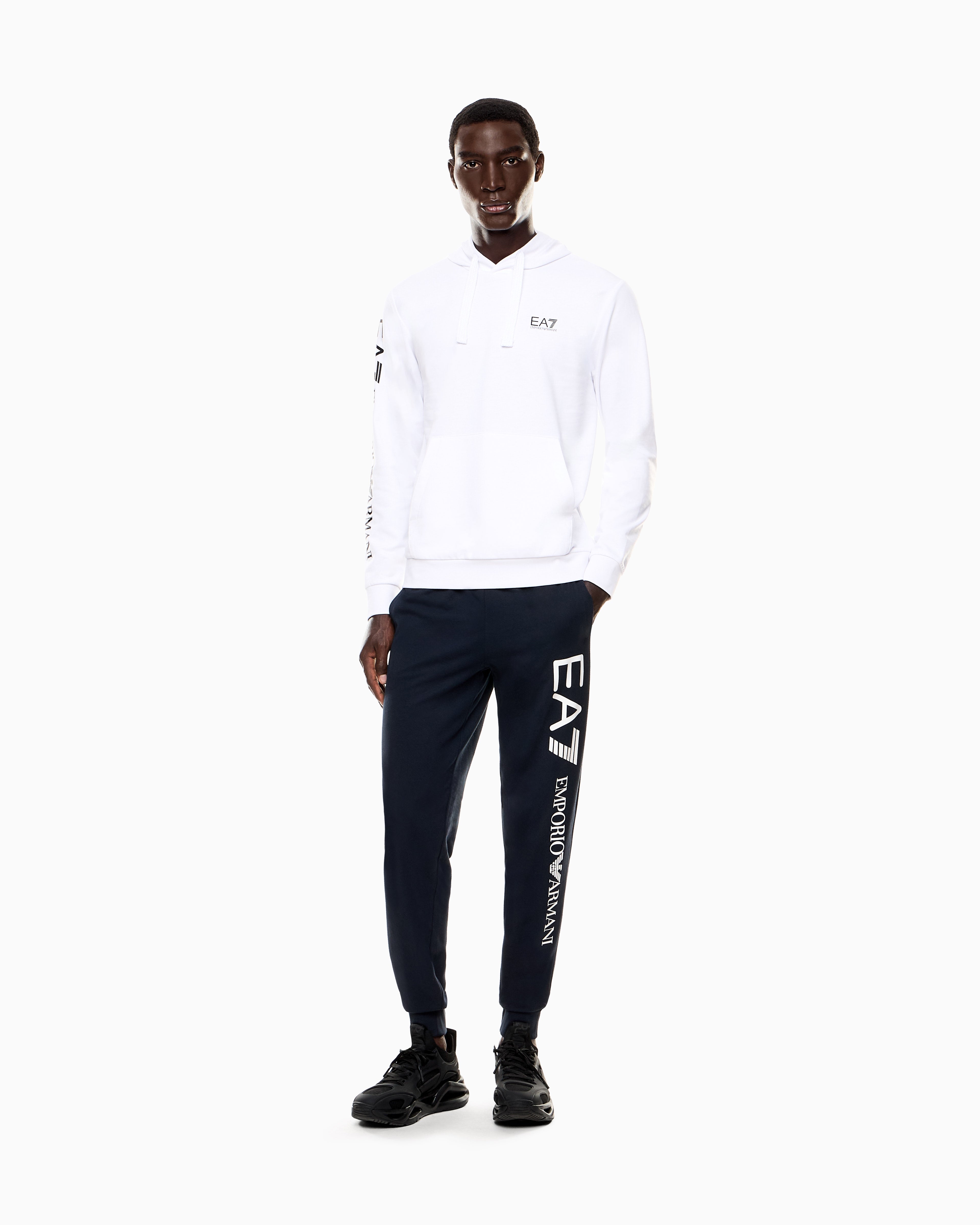 EA7 Logo Series hooded cotton sweatshirt
