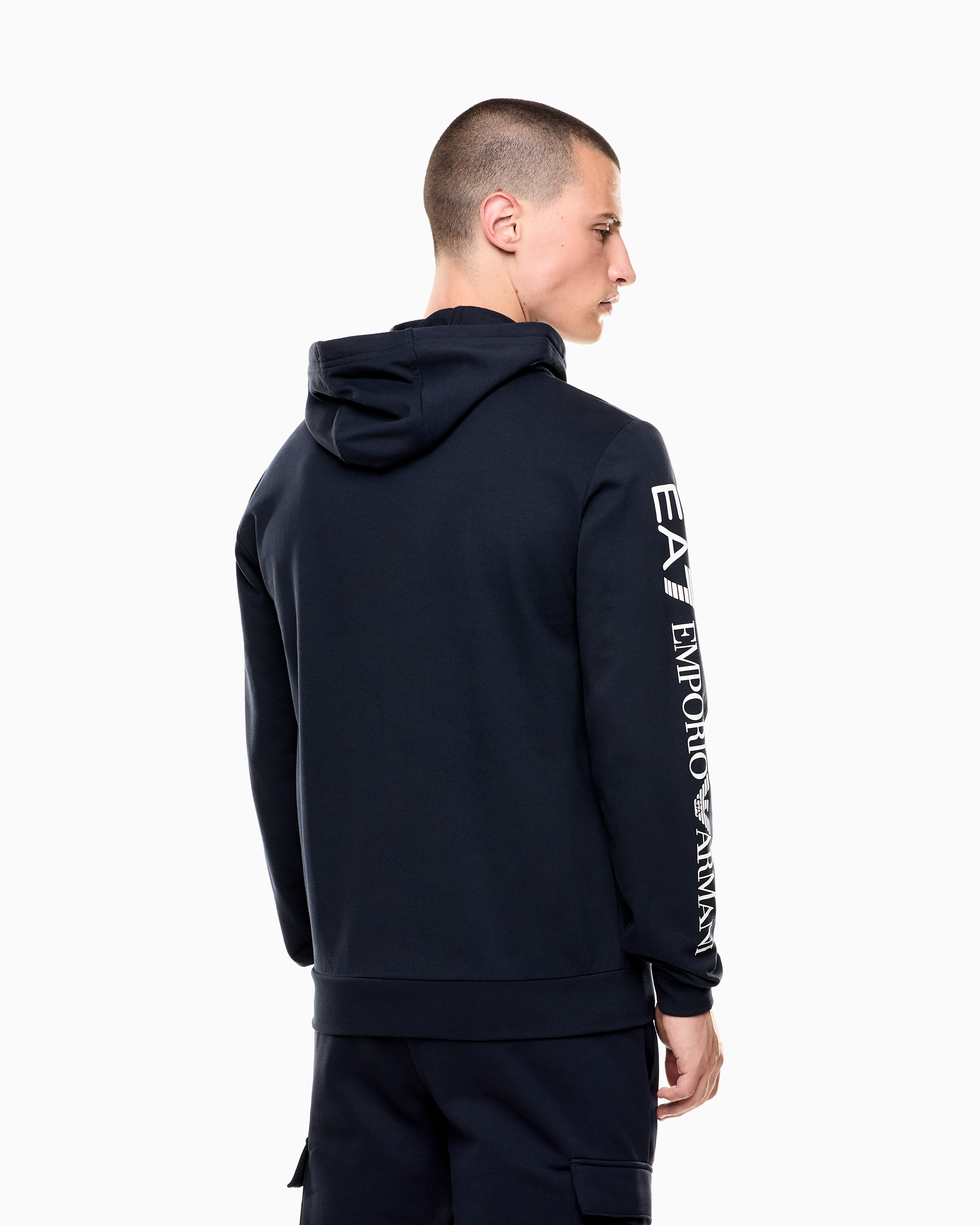 EA7 Logo Series hooded cotton sweatshirt