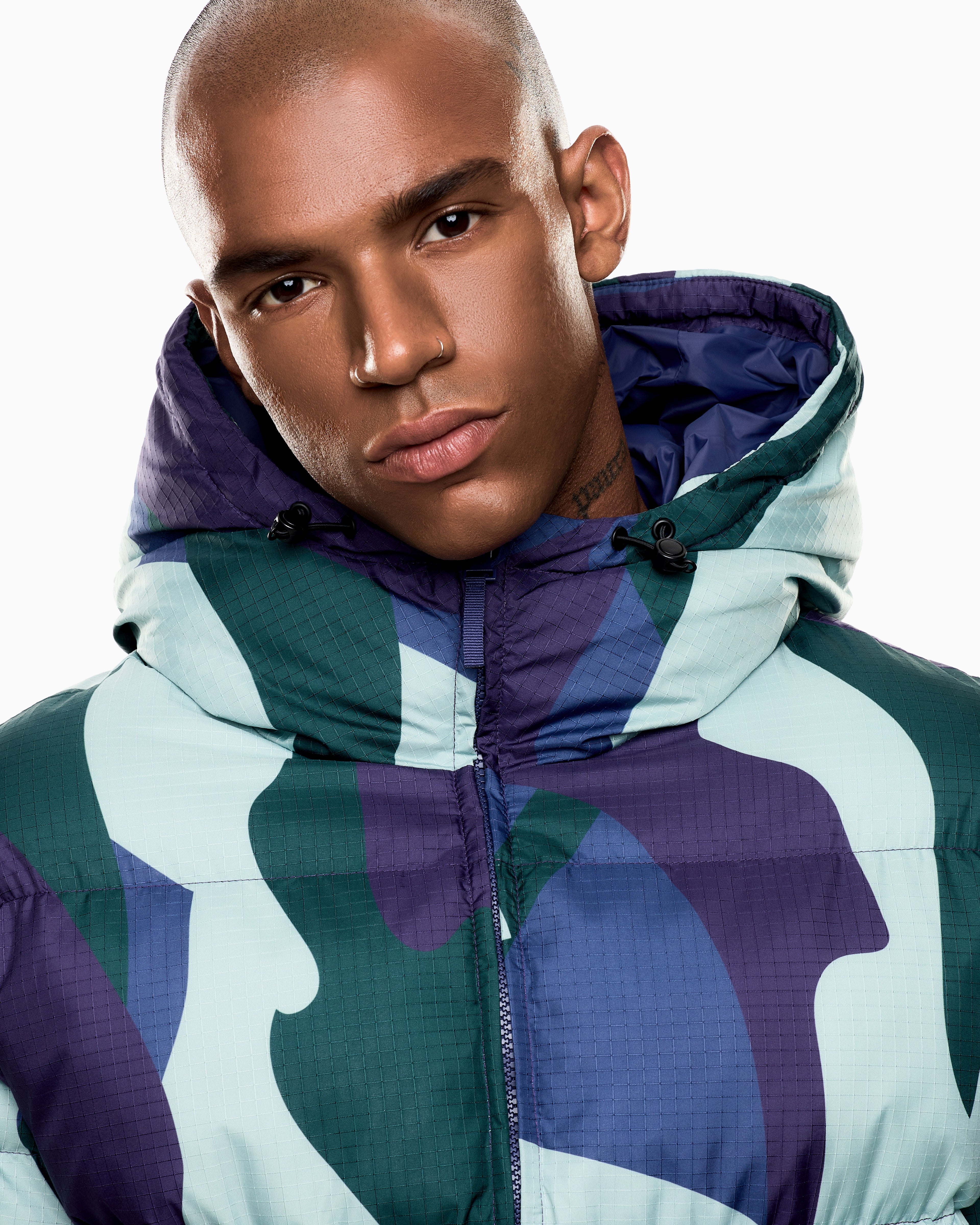 EA7 Iridescent nylon padded jacket with hood