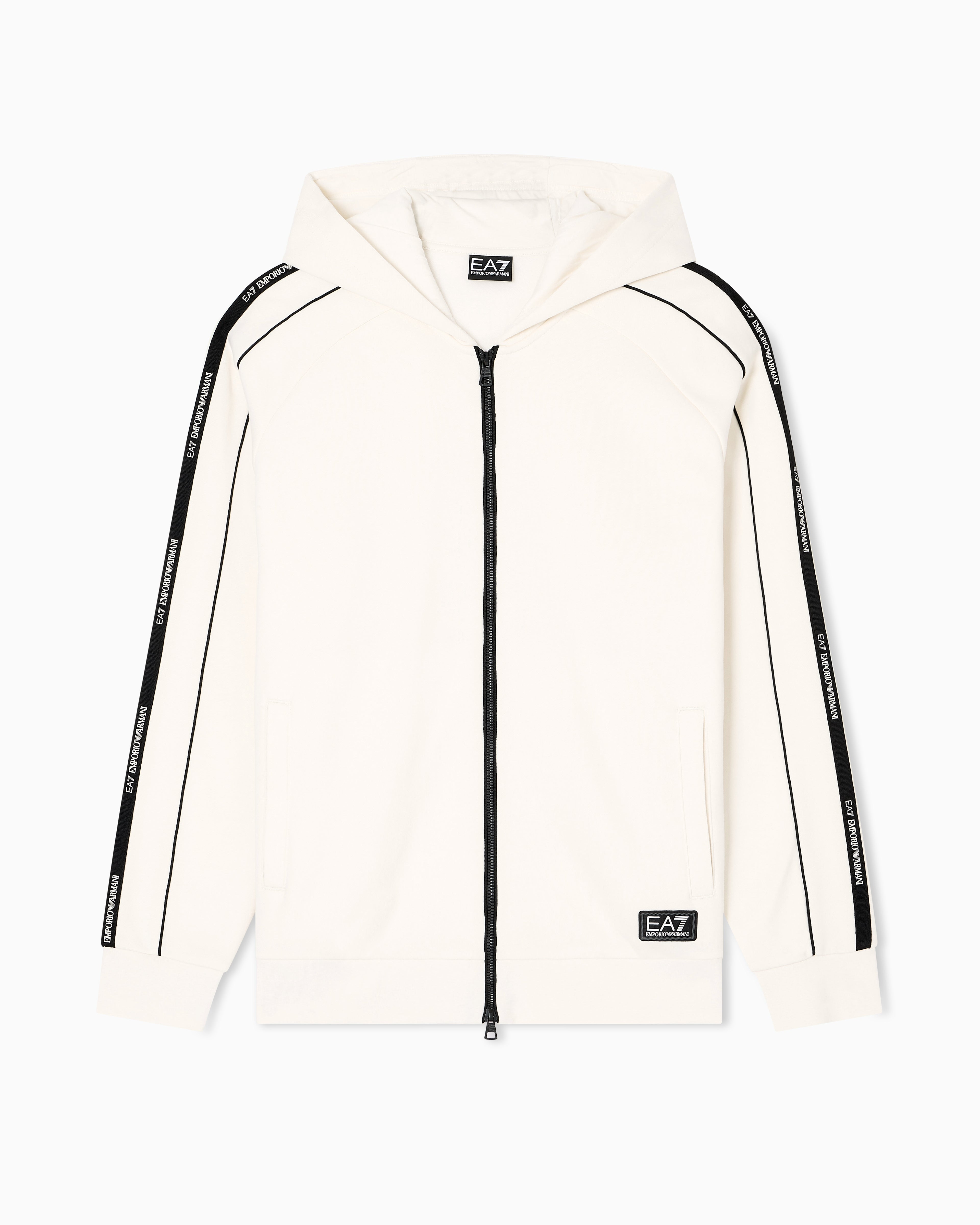 EA7 Logo Series cotton-blend hooded zip-up sweatshirt