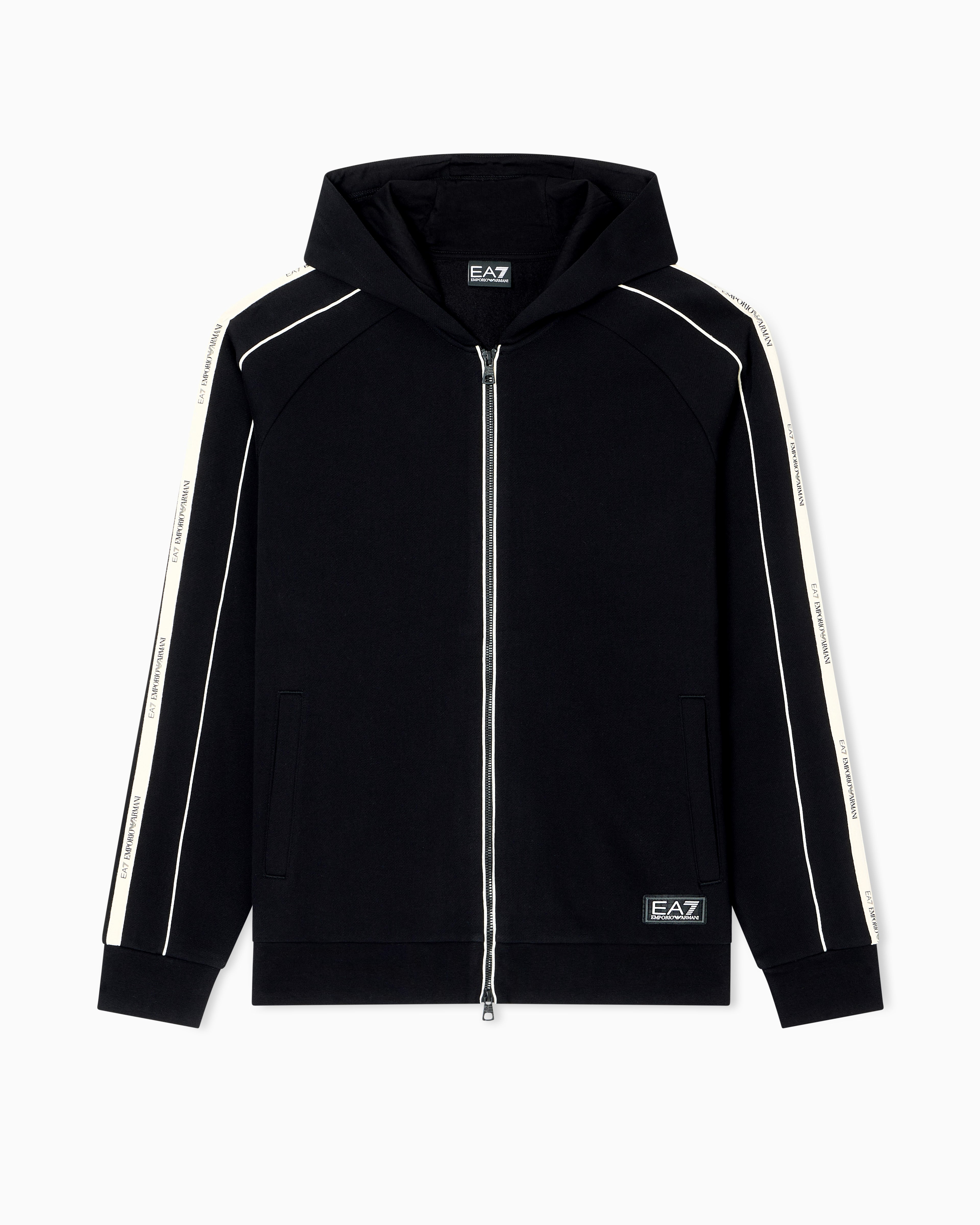 EA7 Logo Series cotton-blend hooded zip-up sweatshirt