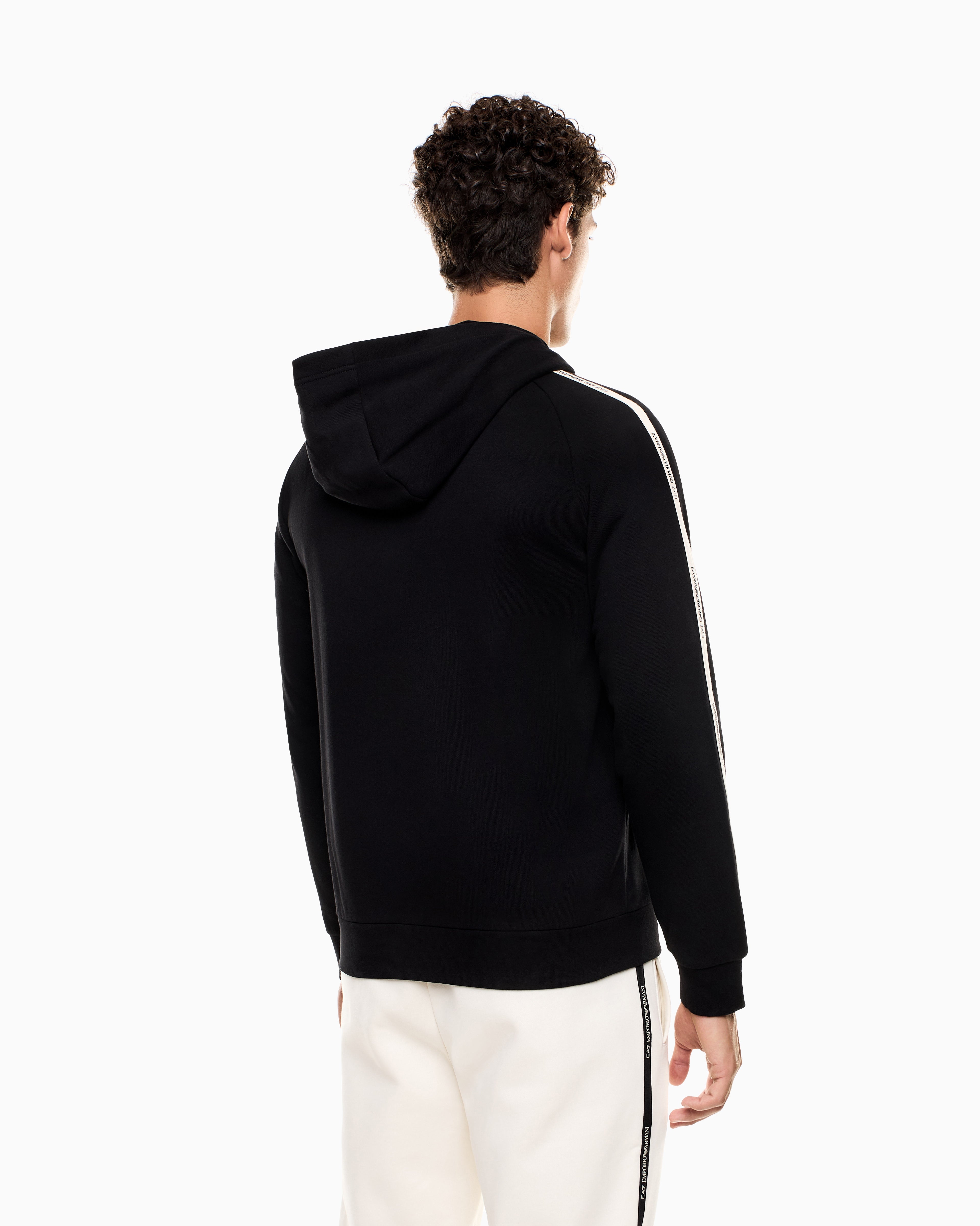 EA7 Logo Series cotton-blend hooded zip-up sweatshirt