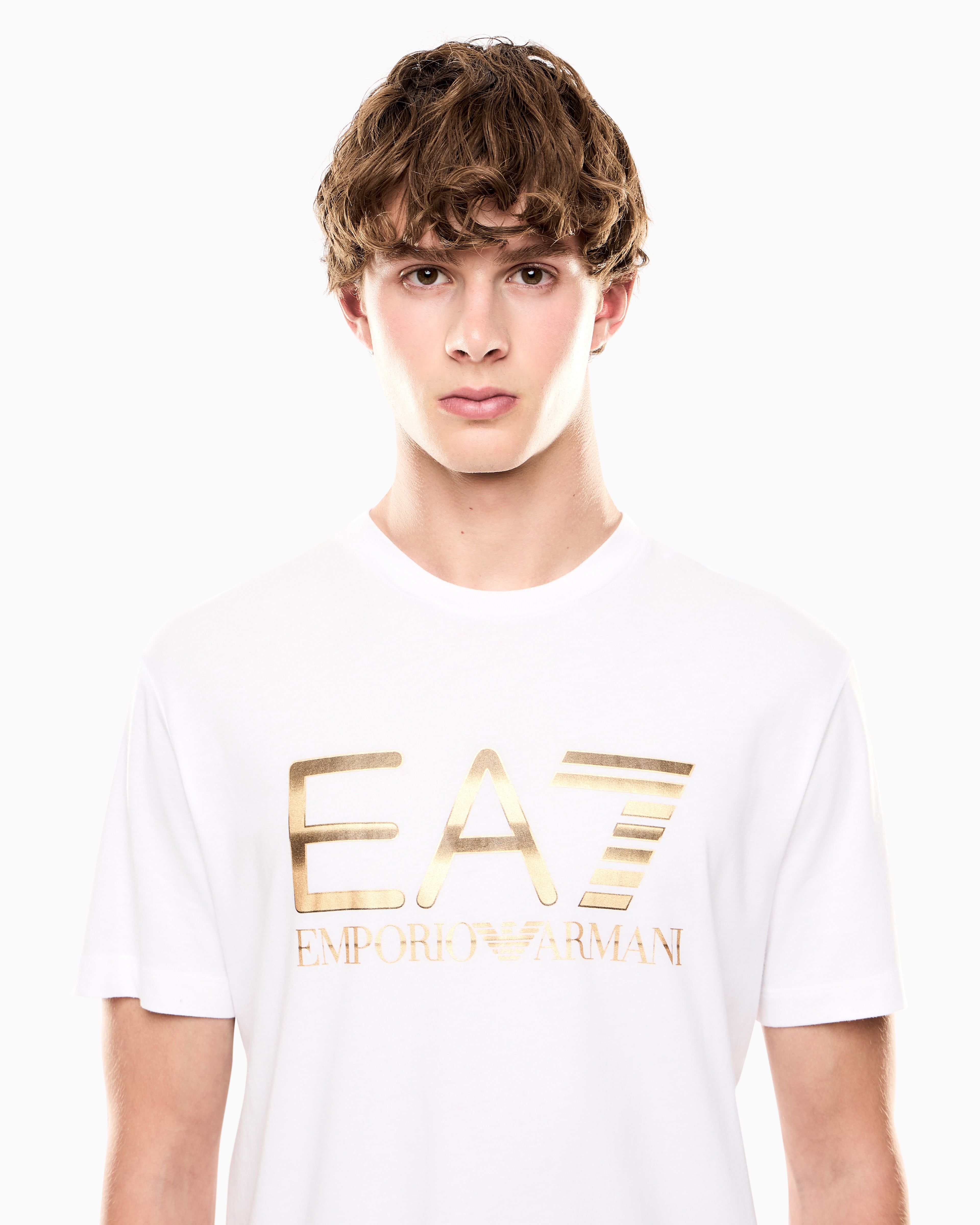 EA7 Crew neck cotton t-shirt with maxi logo Logo Series