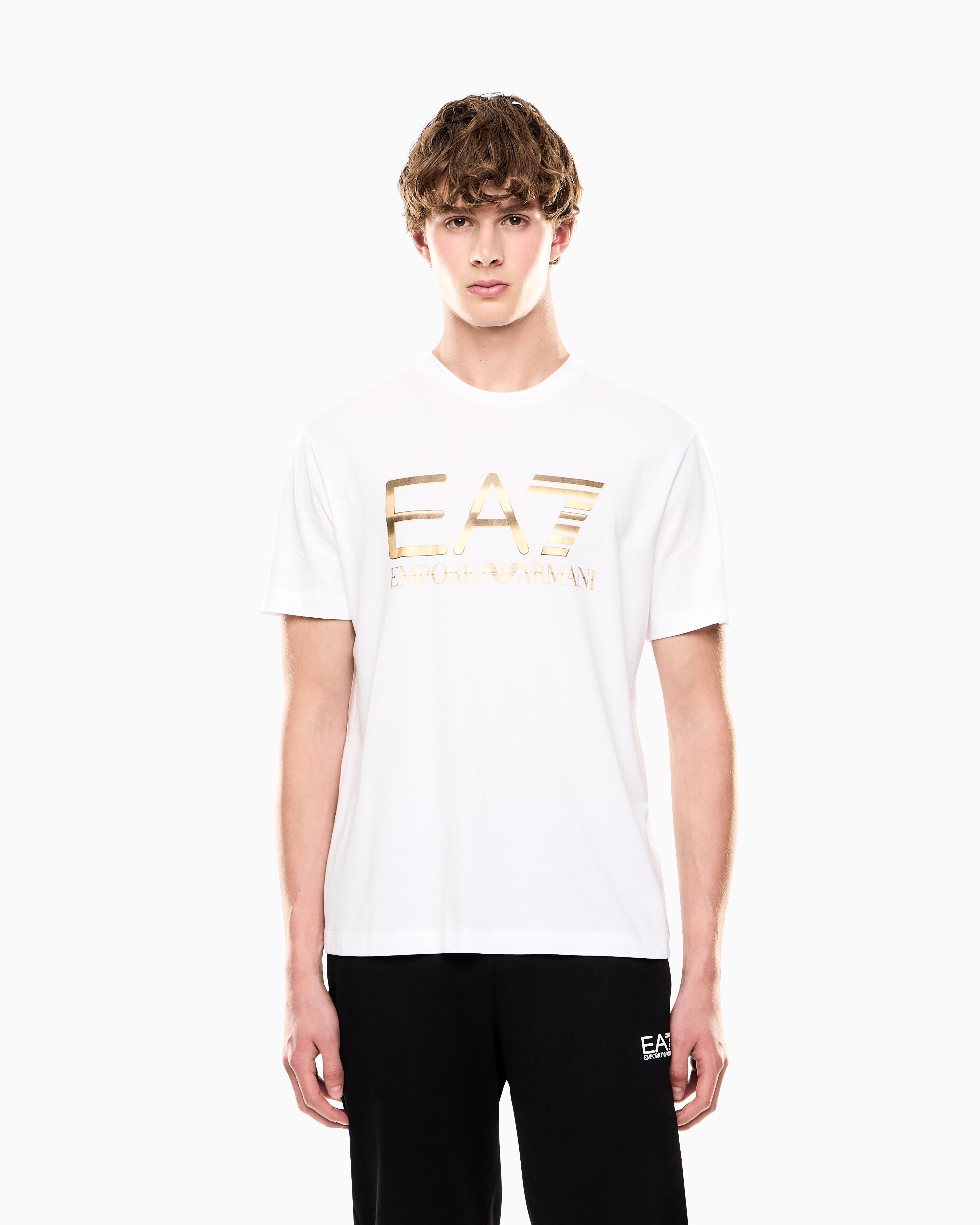 EA7 Crew neck cotton t-shirt with maxi logo Logo Series