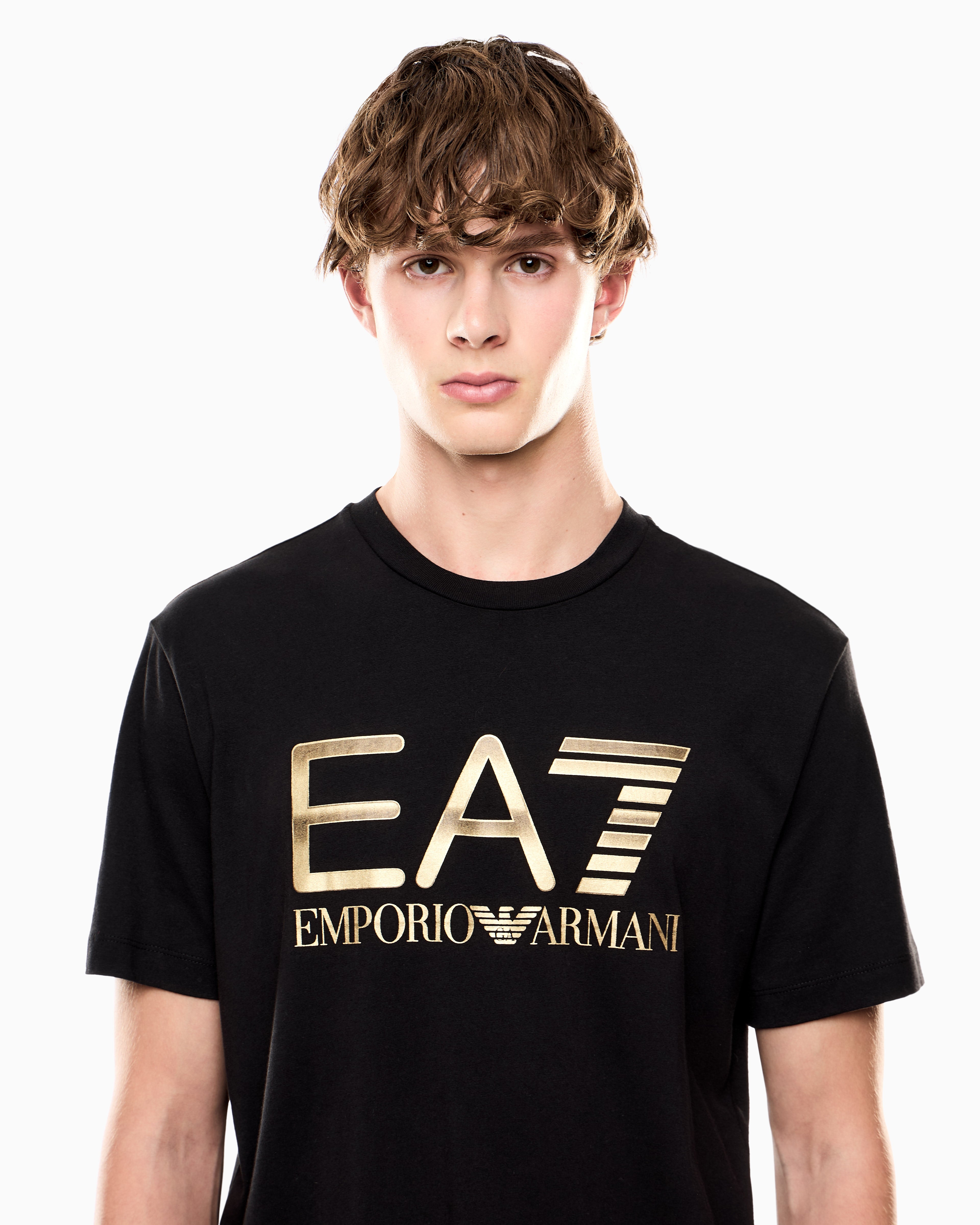 EA7 Crew neck cotton t-shirt with maxi logo Logo Series