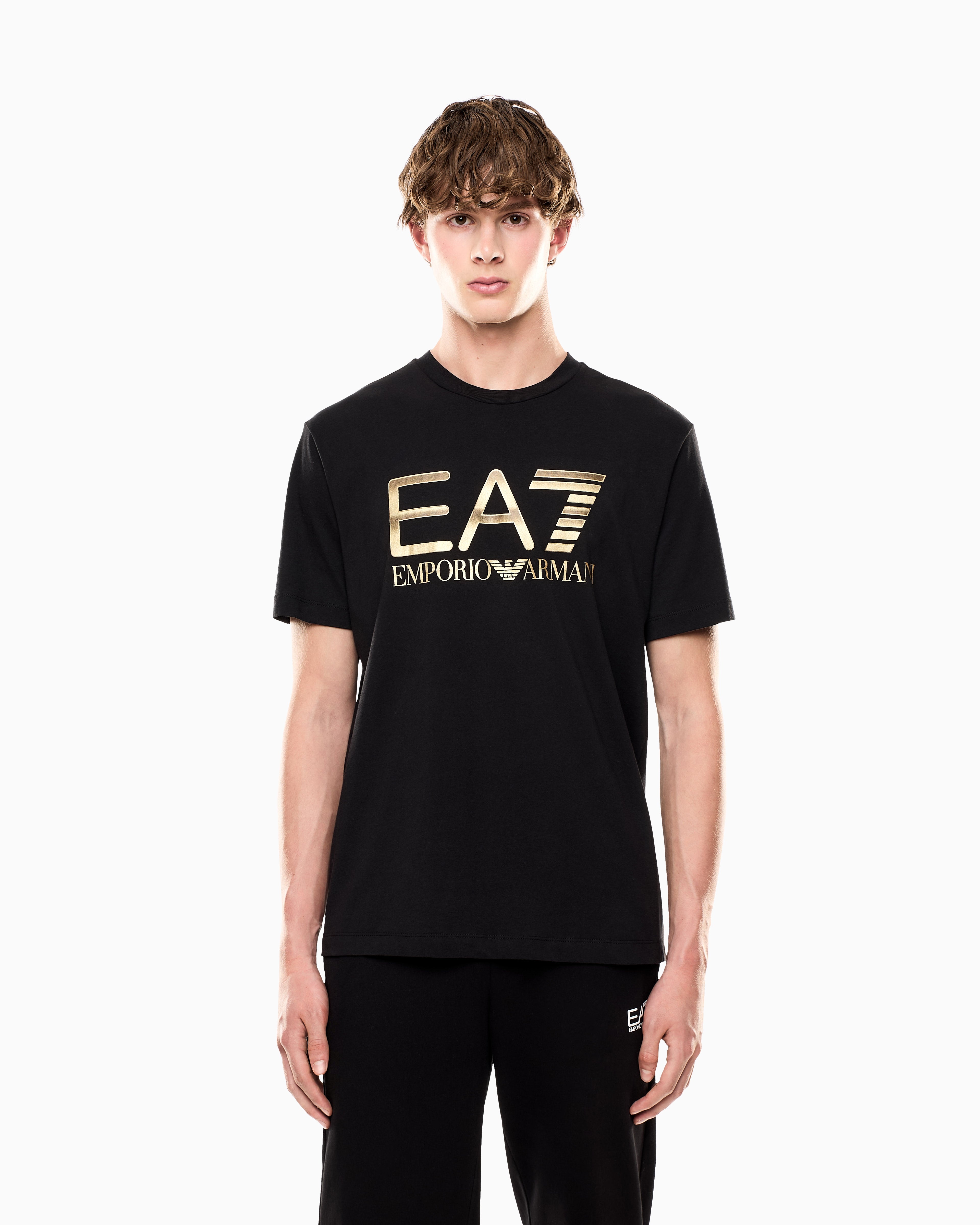 EA7 Crew neck cotton t-shirt with maxi logo Logo Series