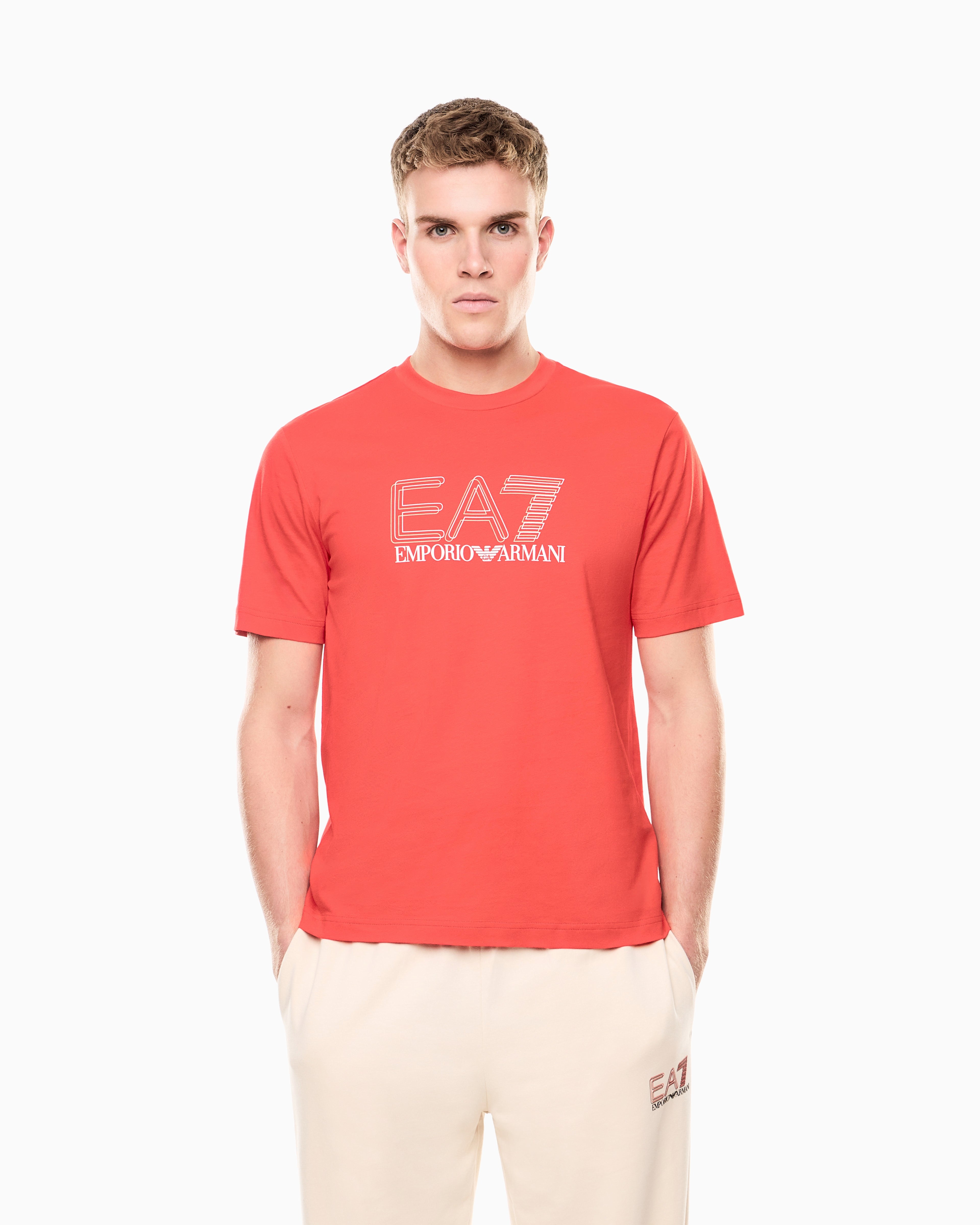 EA7 Cotton Jersey T-Shirt with EA7 Logo