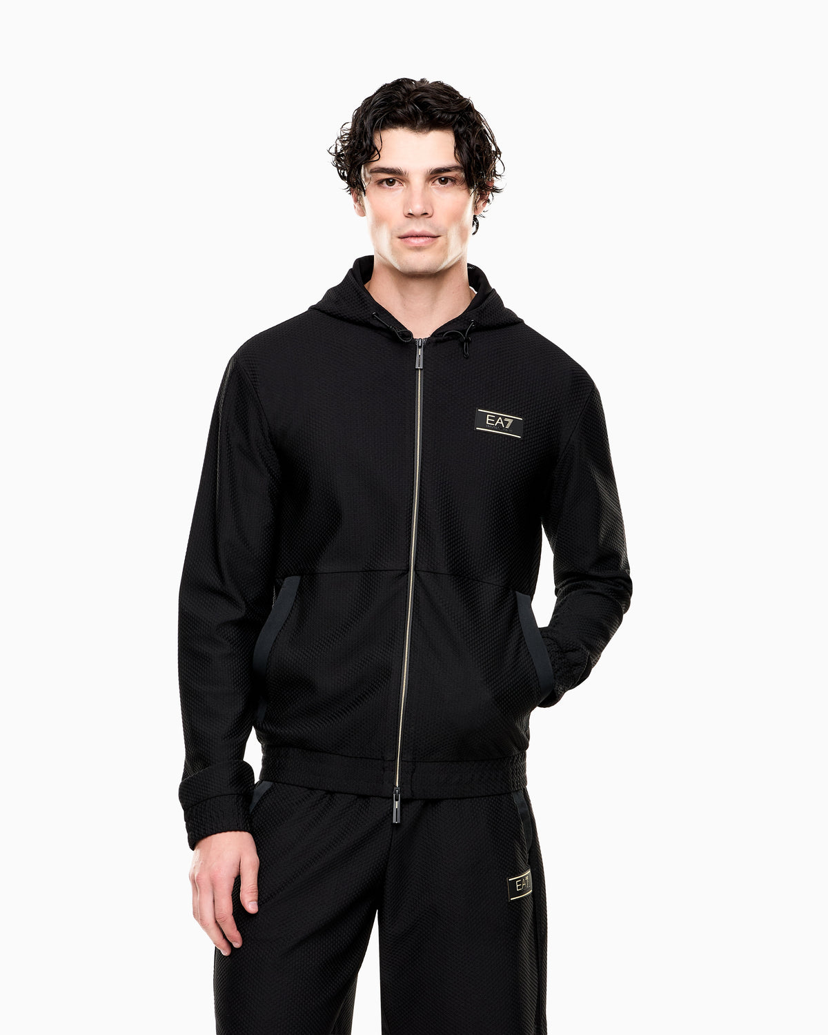 EA7 Premium Label technical fabric hooded sweatshirt